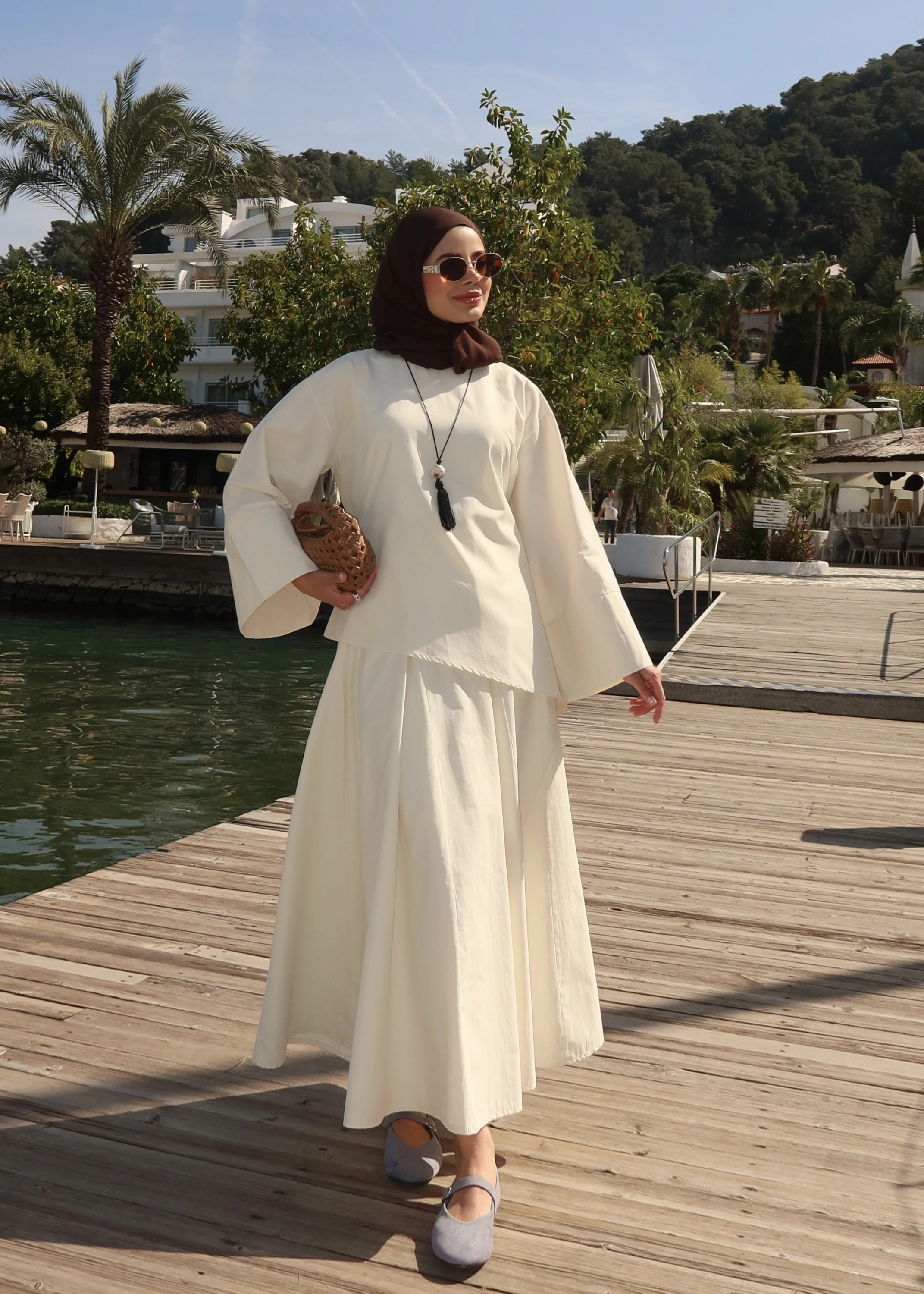 6025 BELDEN BAĞLAMA POPLİN ETEKLİ TAKIM VANİLYA