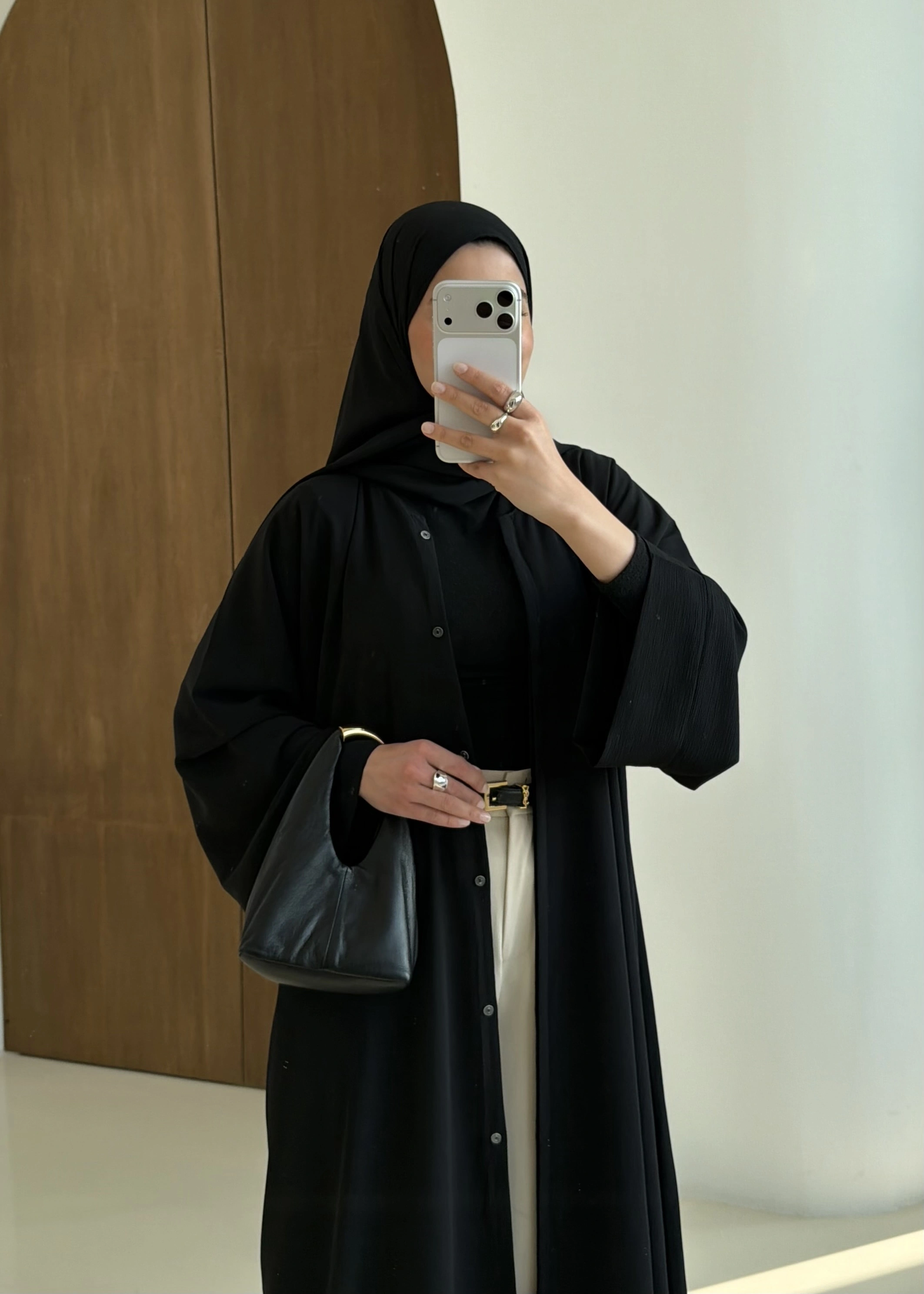 001 DÜĞMELİ ŞİFON ABAYA SİYAH
