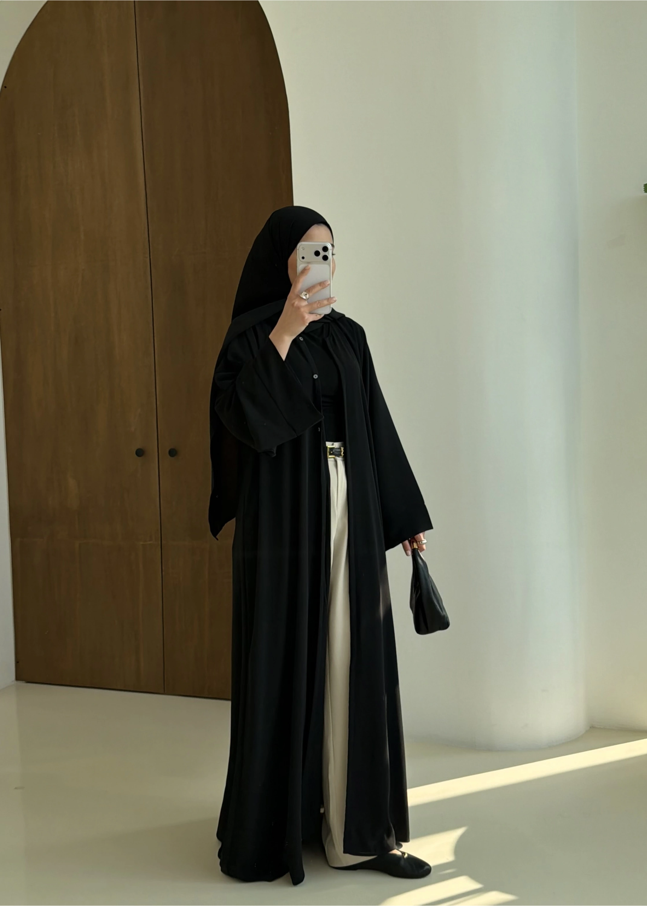 001 DÜĞMELİ ŞİFON ABAYA SİYAH