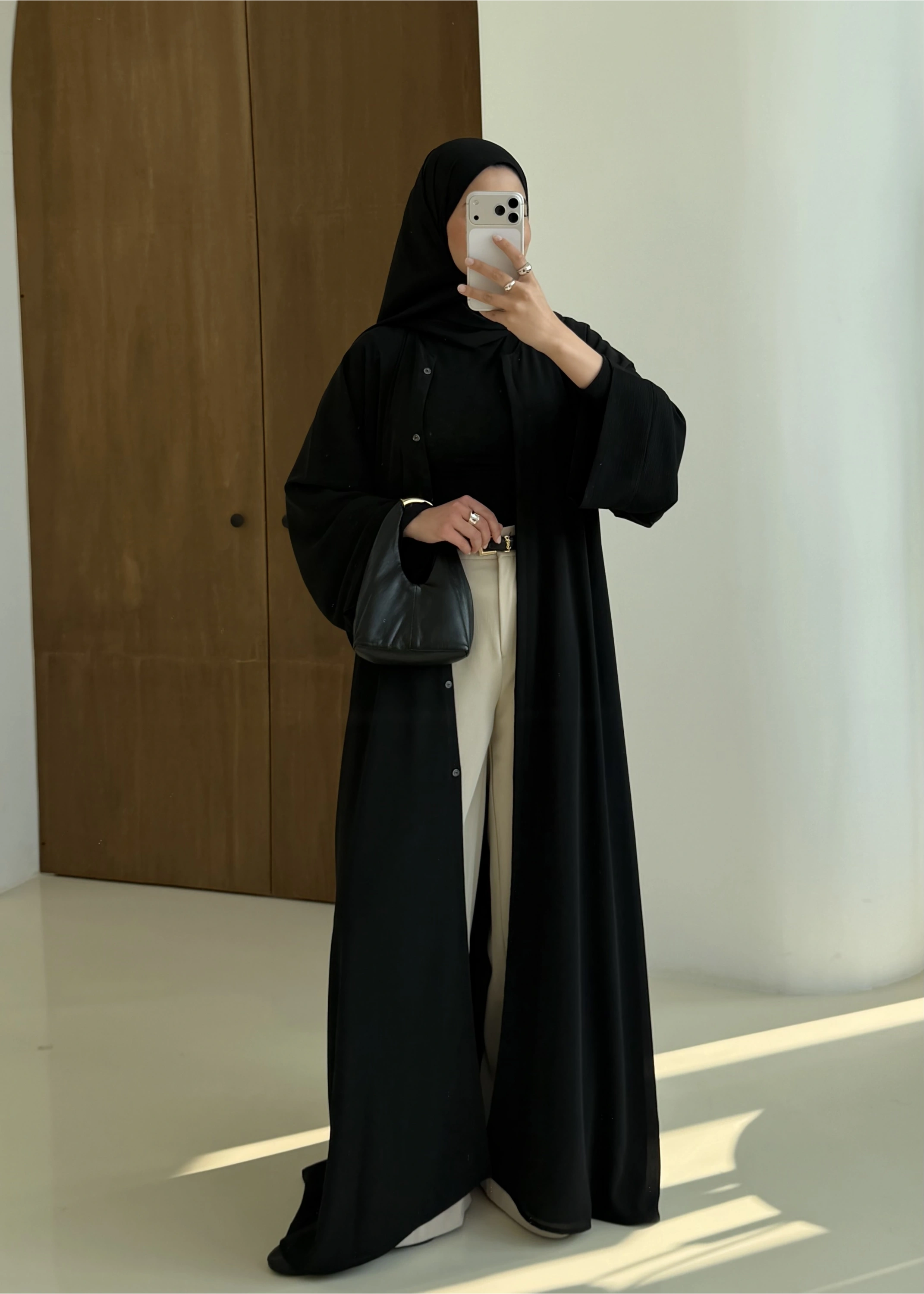 001 DÜĞMELİ ŞİFON ABAYA SİYAH