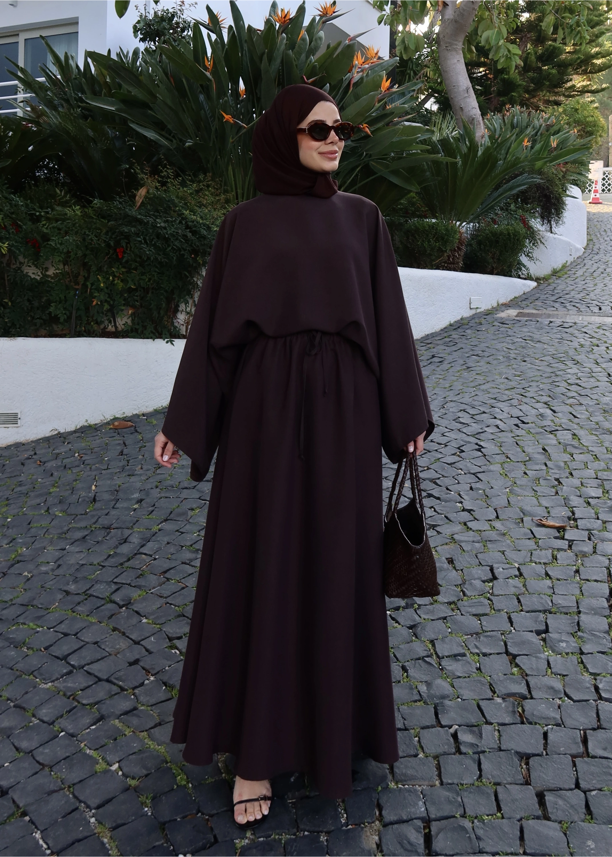 9029 BLUS ETEKLİ OVERSİZE TAKIM KAHVERENGİ