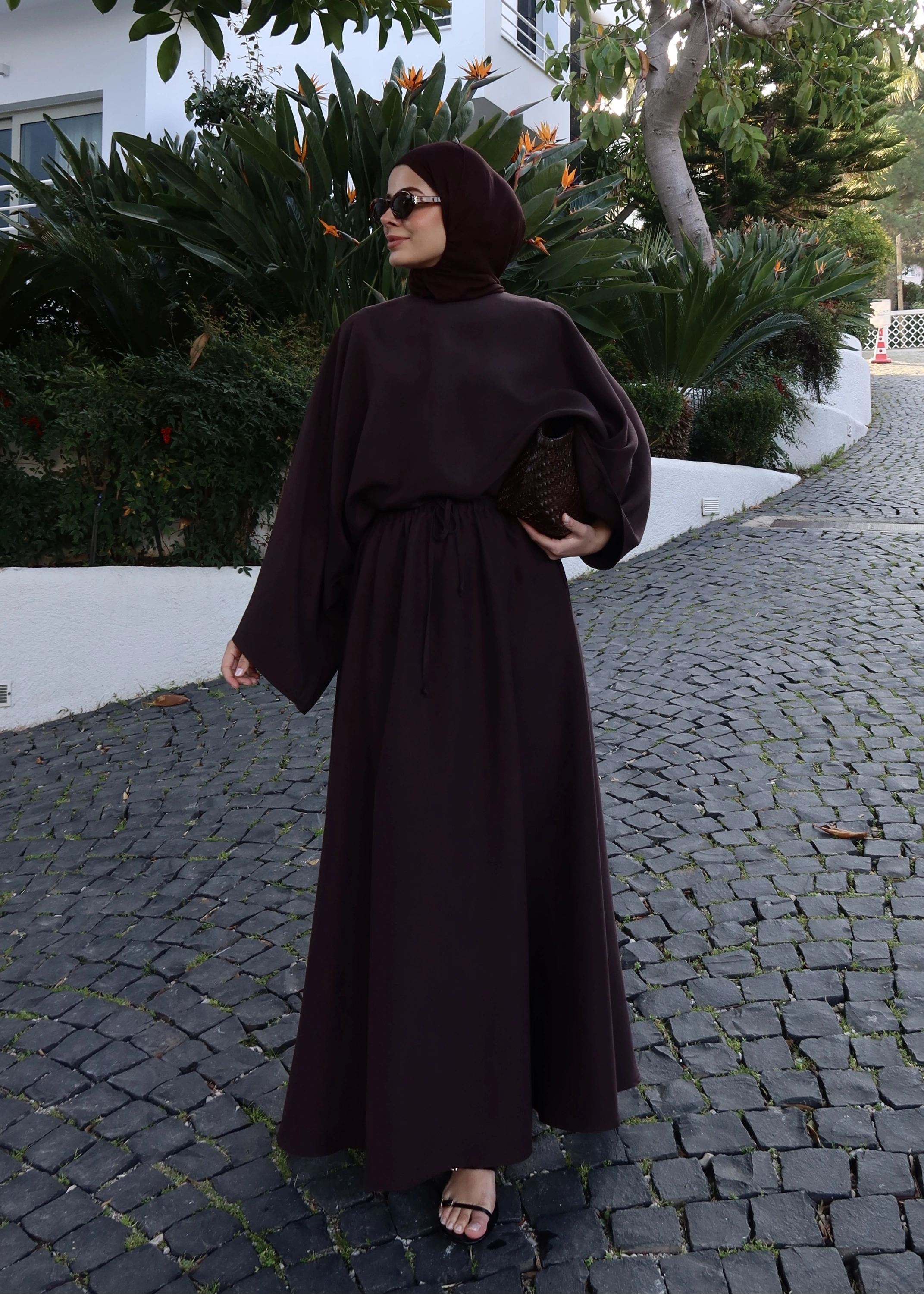 9029 BLUS ETEKLİ OVERSİZE TAKIM KAHVERENGİ