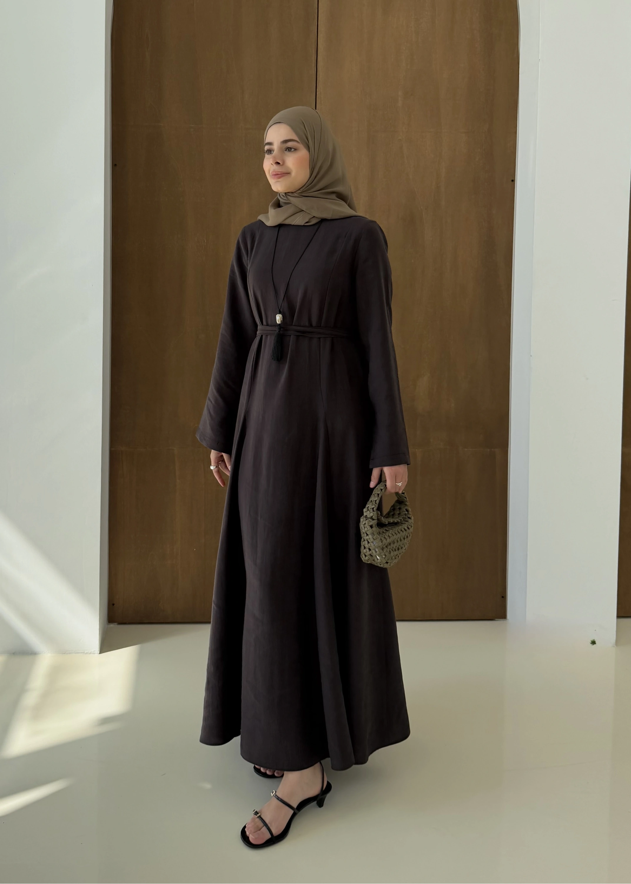 7131 QPİLELİ ELBİSE KAHVE