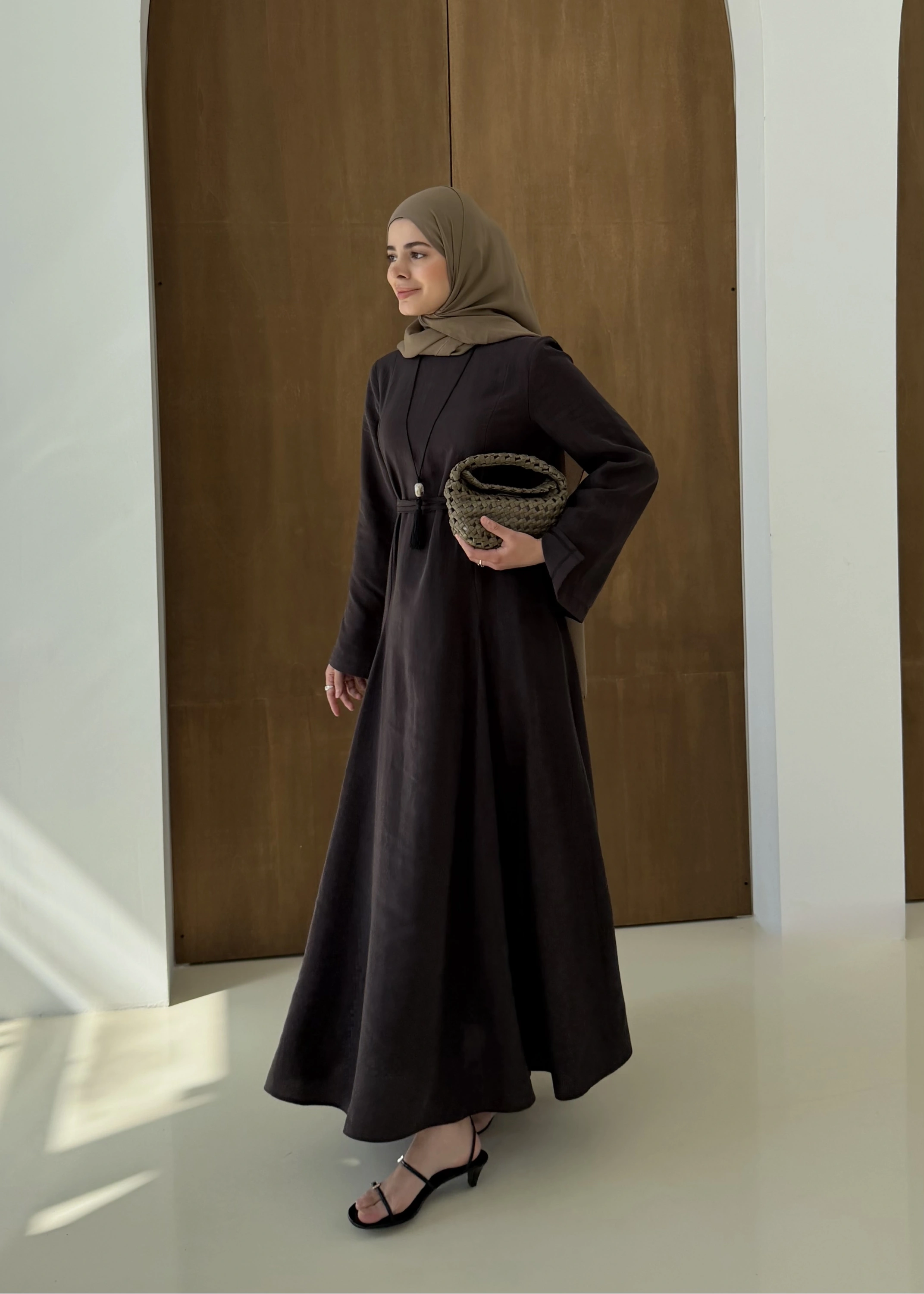 7131 QPİLELİ ELBİSE KAHVE