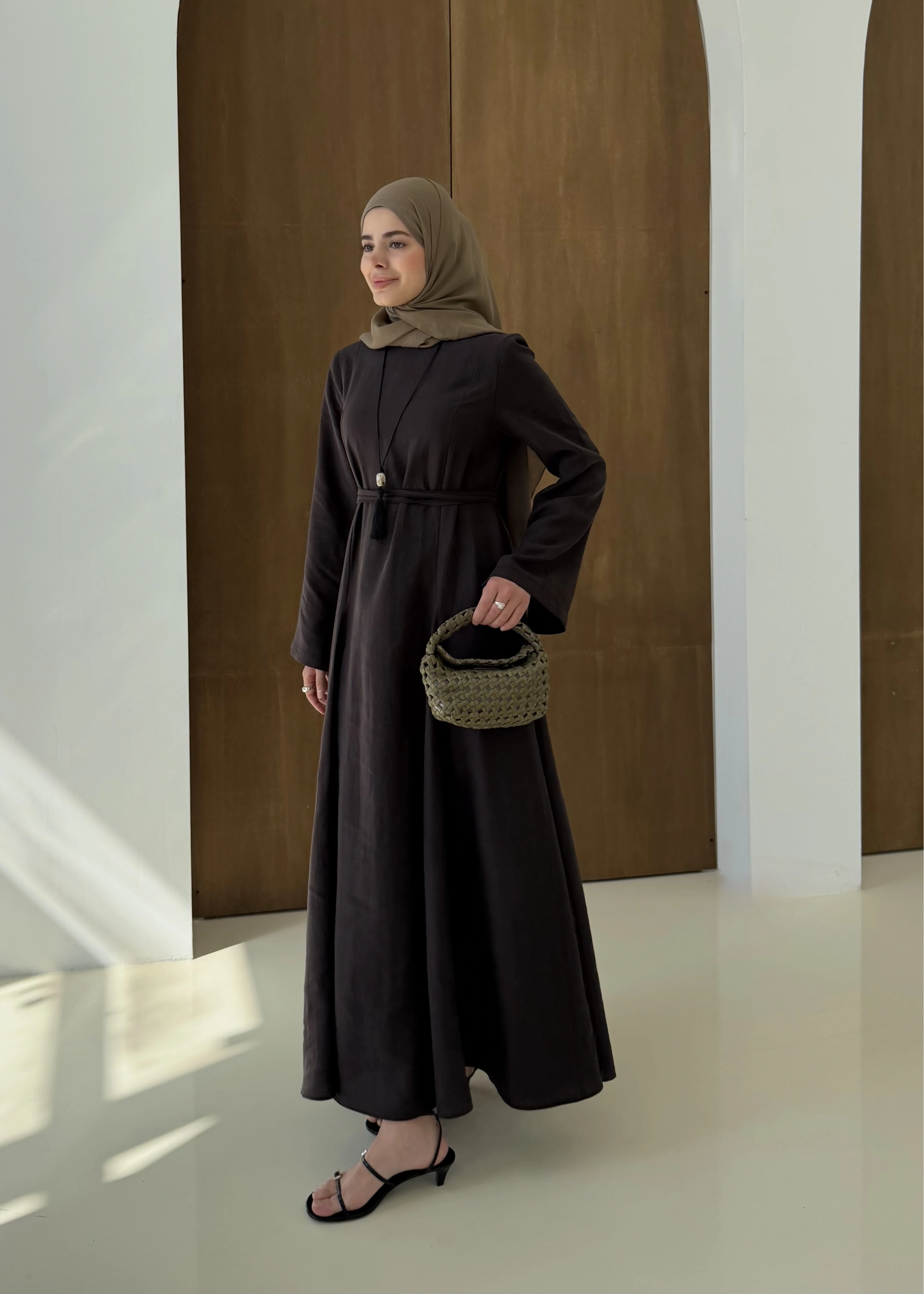 7131 QPİLELİ ELBİSE KAHVE