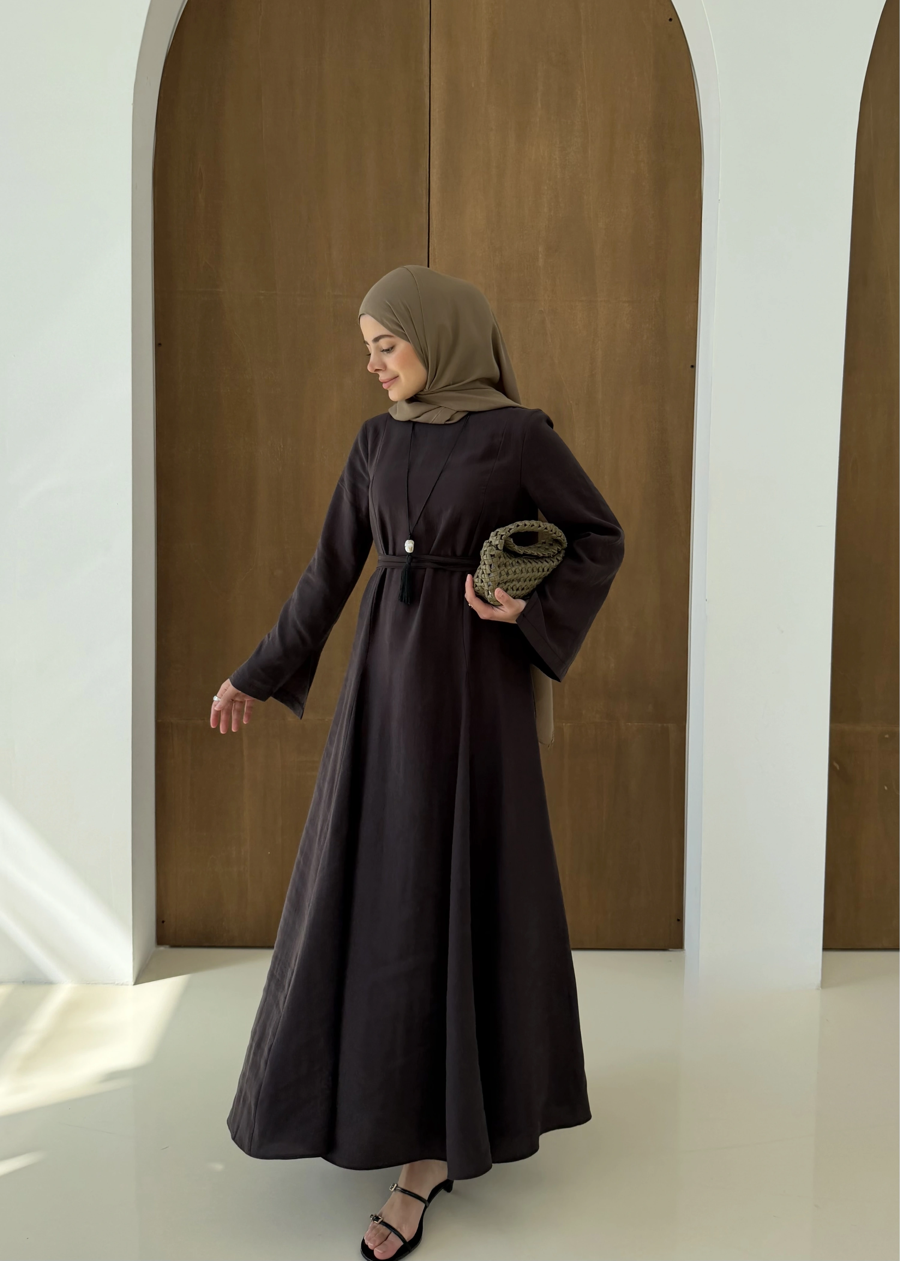 7131 QPİLELİ ELBİSE KAHVE