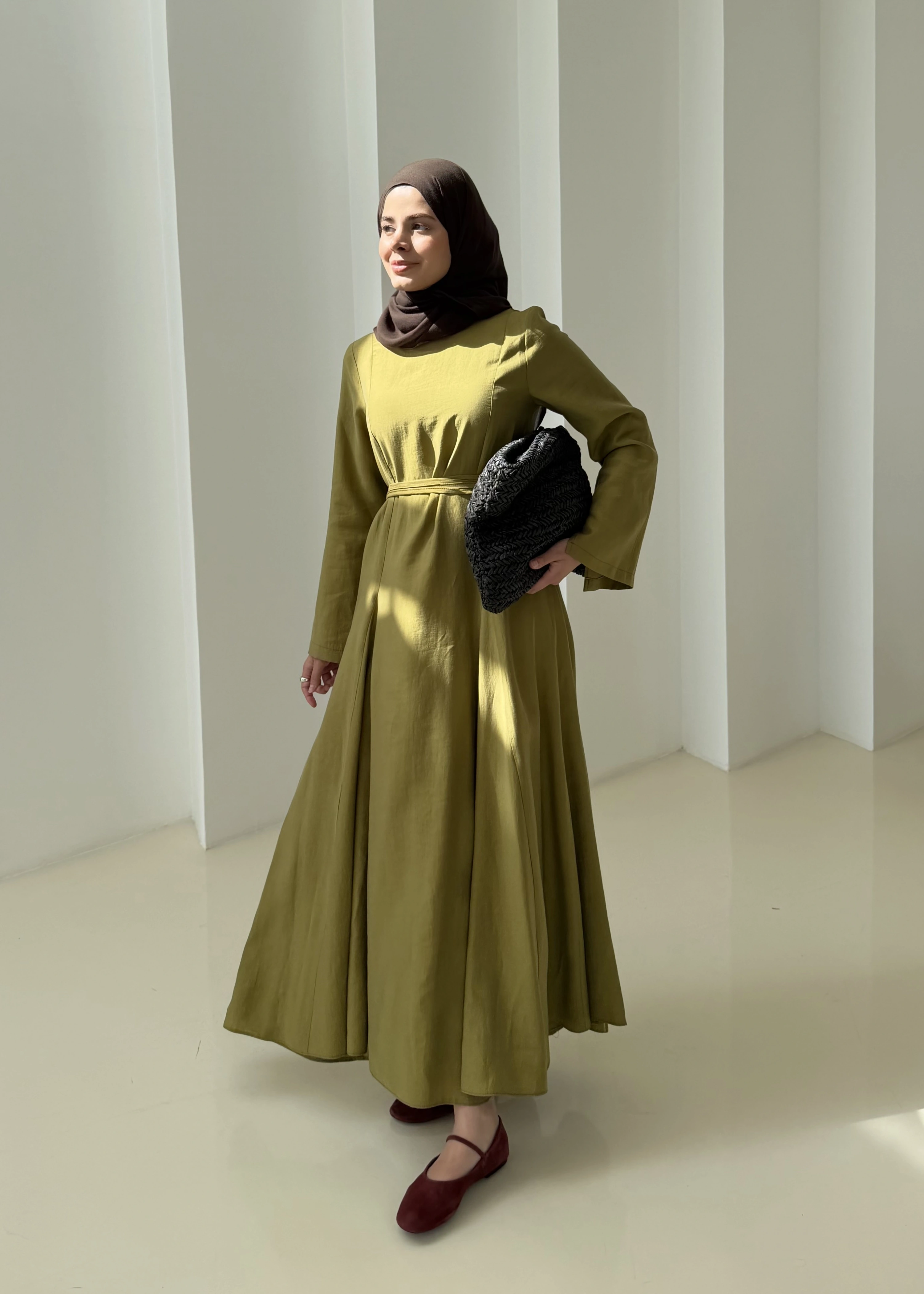 7131 QPİLELİ ELBİSE YEŞİL