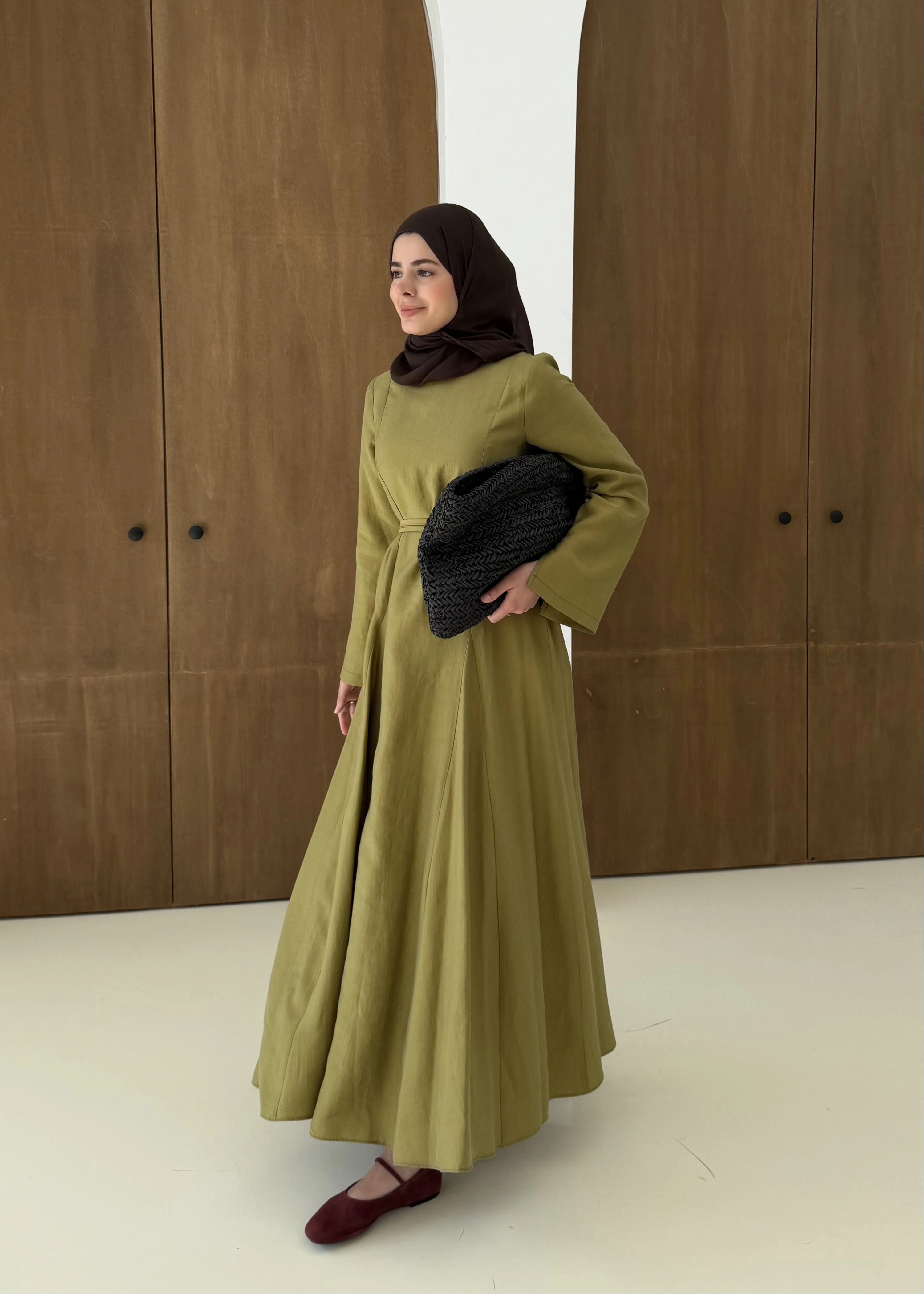 7131 QPİLELİ ELBİSE YEŞİL