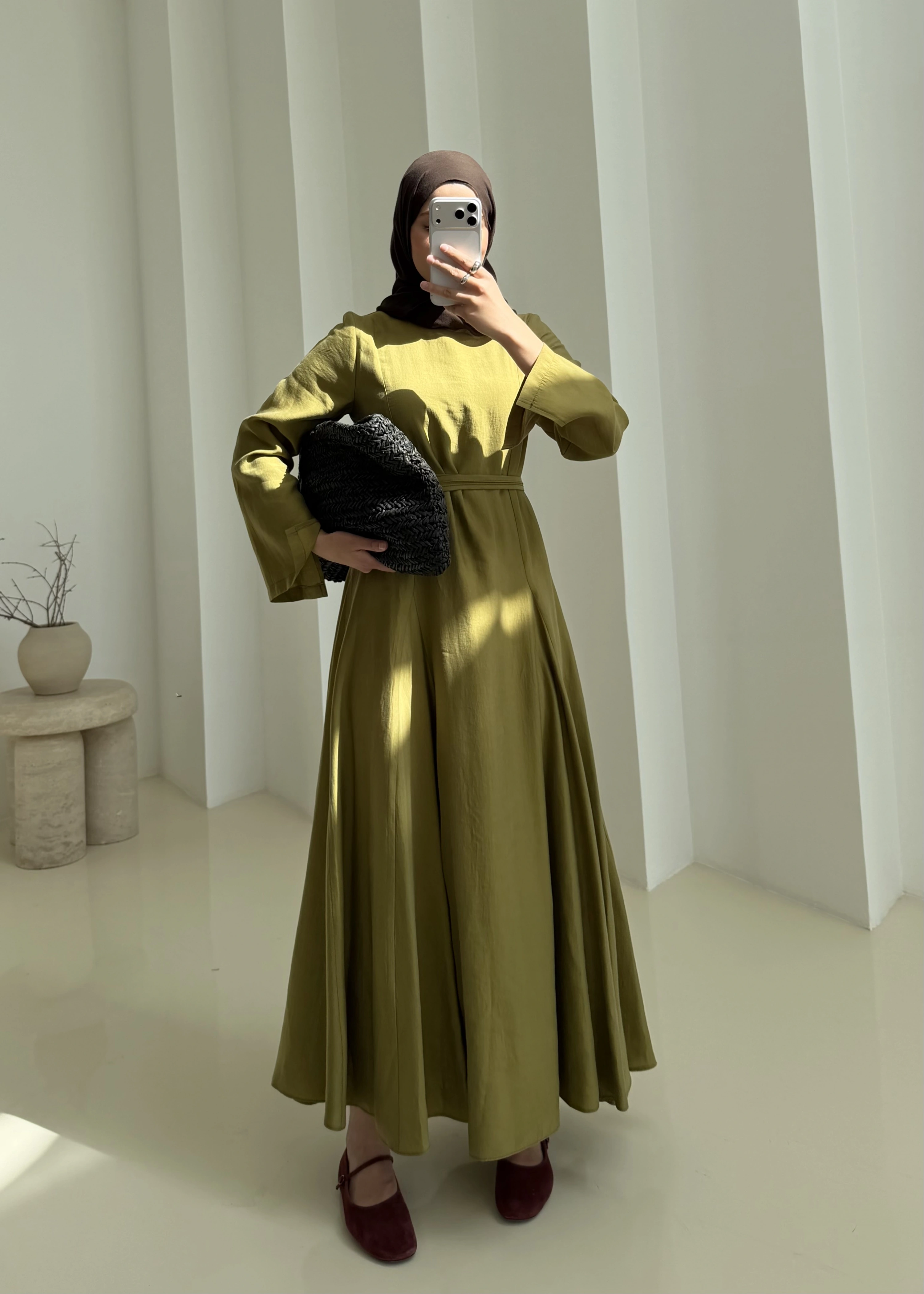 7131 QPİLELİ ELBİSE YEŞİL