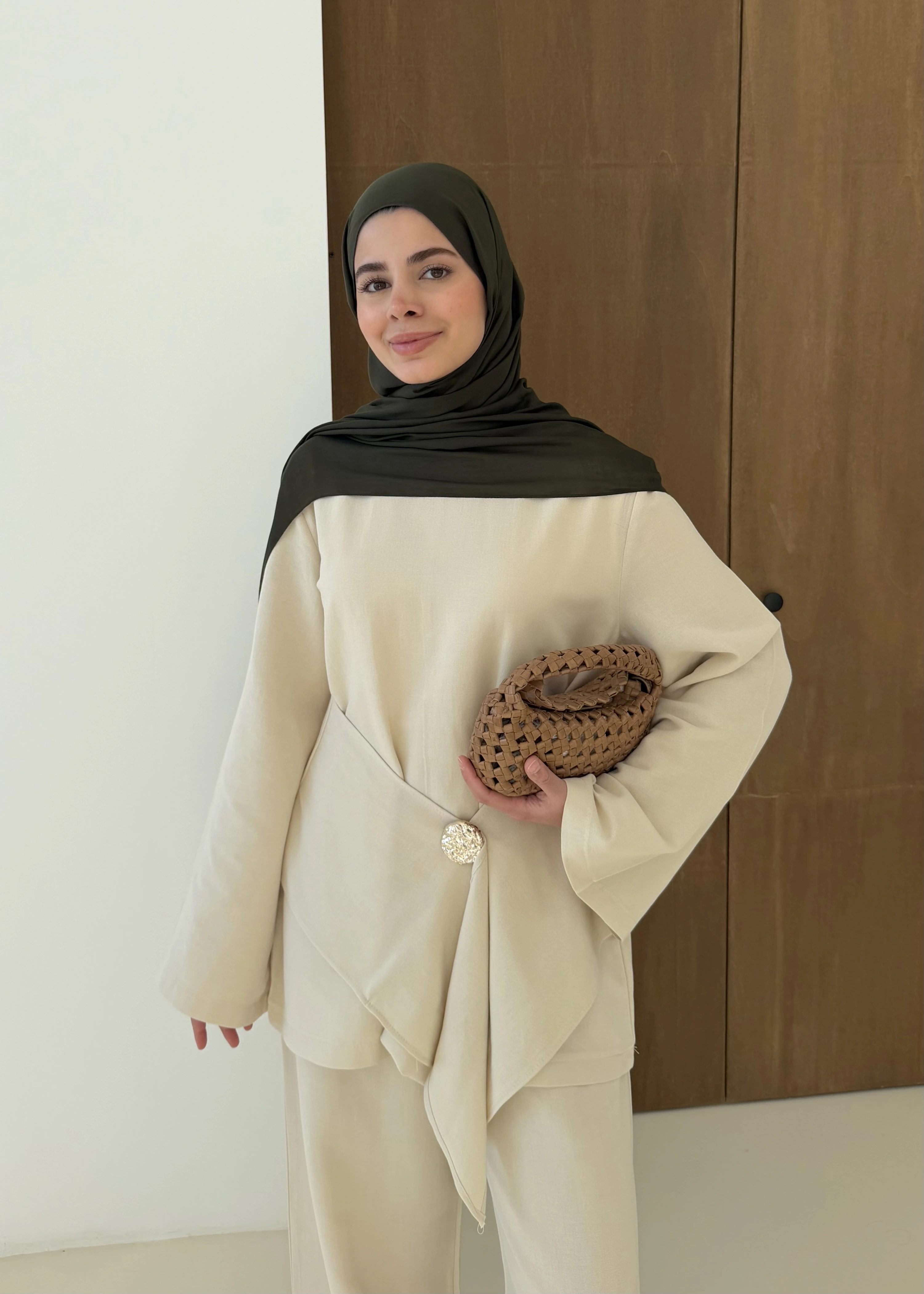 KETEN BROŞ TAKIM natürel