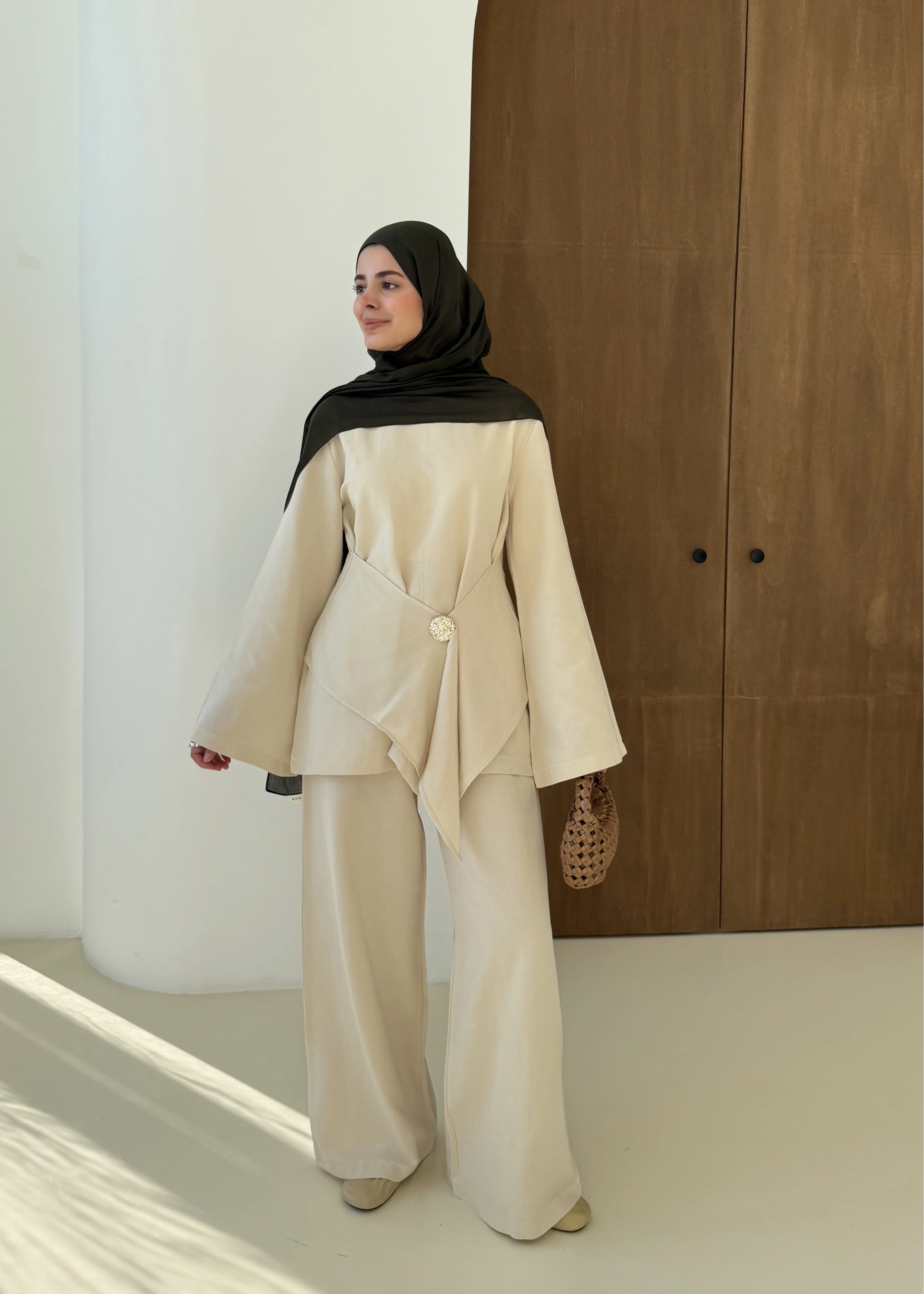 KETEN BROŞ TAKIM natürel