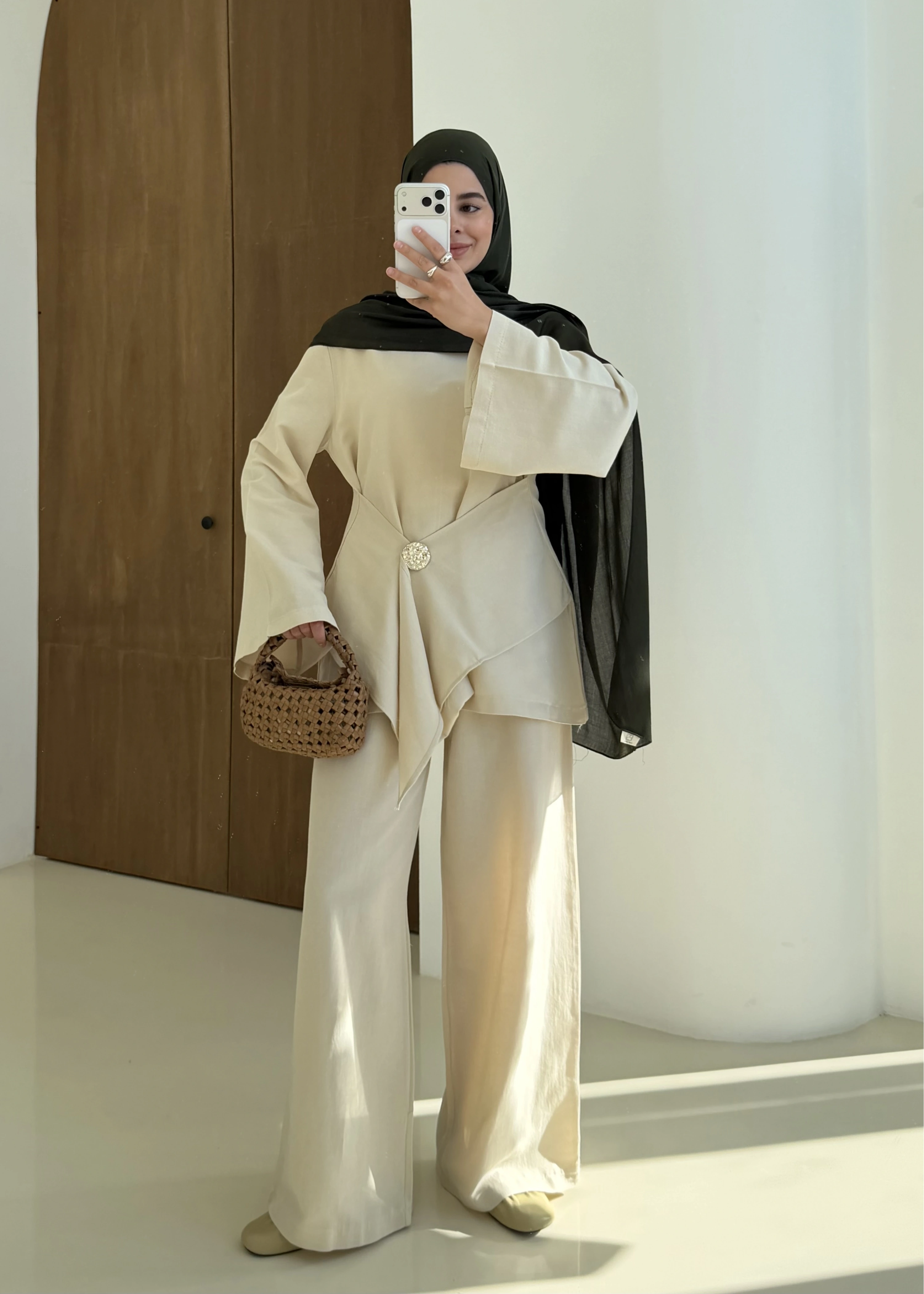 KETEN BROŞ TAKIM natürel