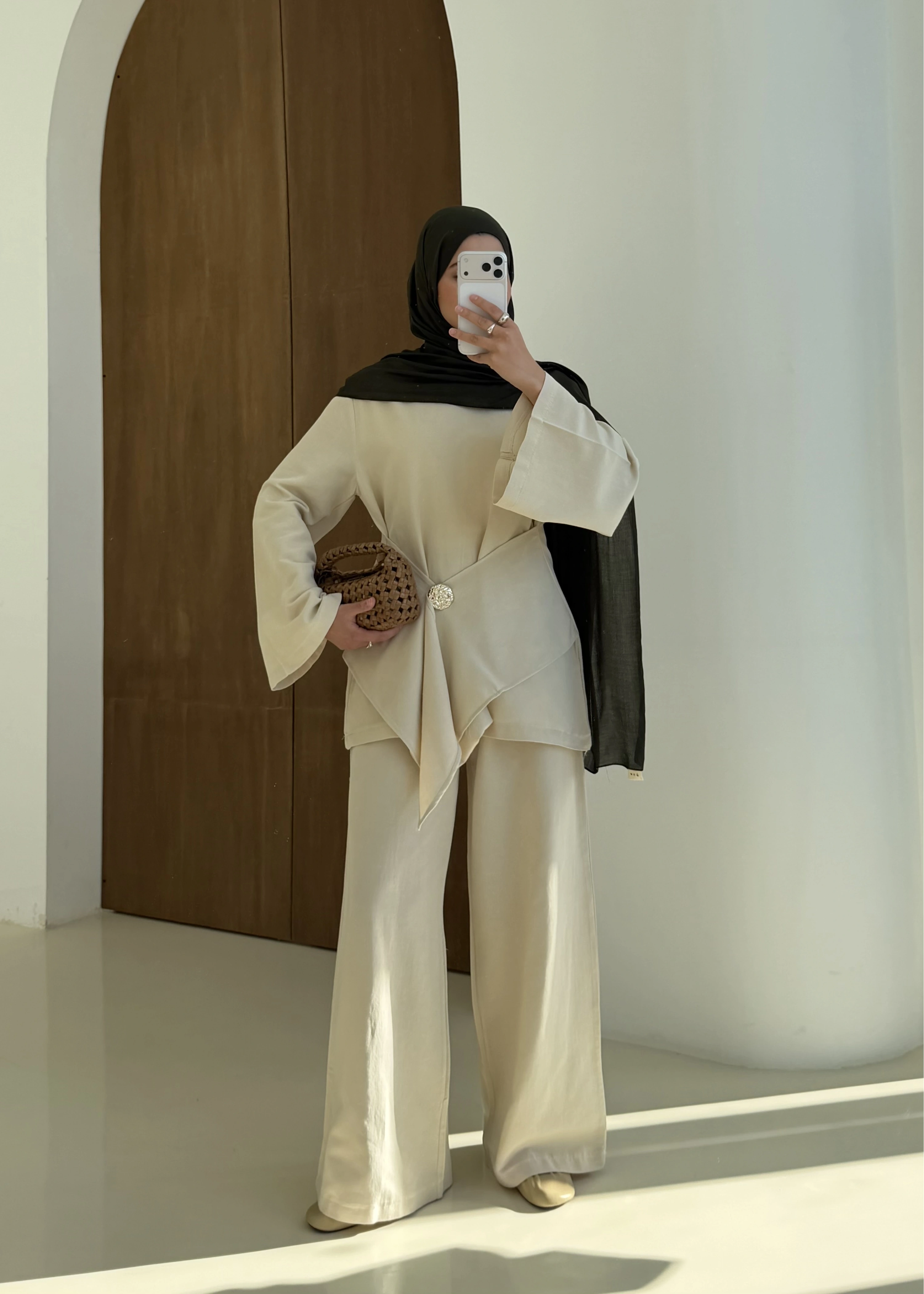 KETEN BROŞ TAKIM natürel