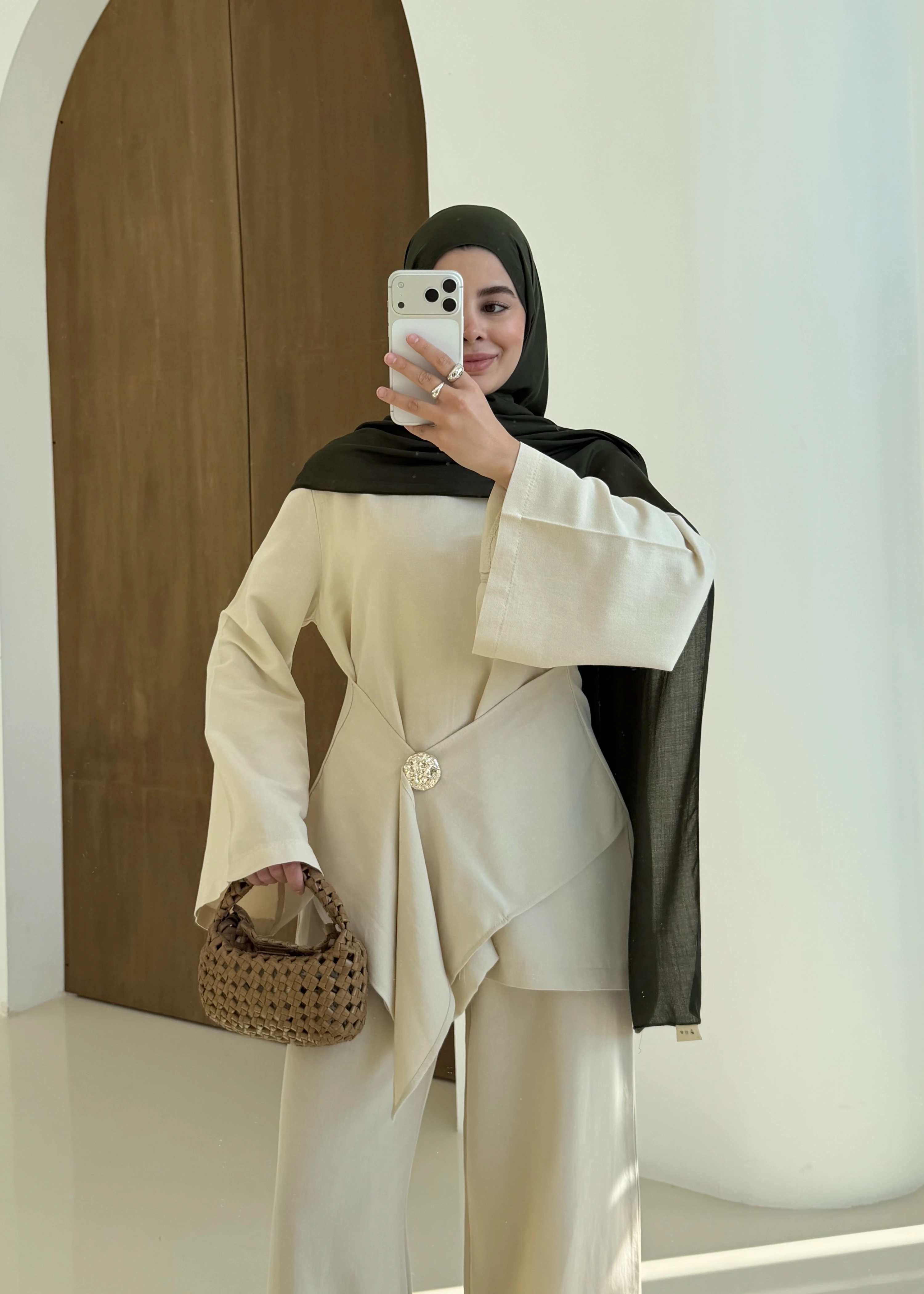 KETEN BROŞ TAKIM natürel