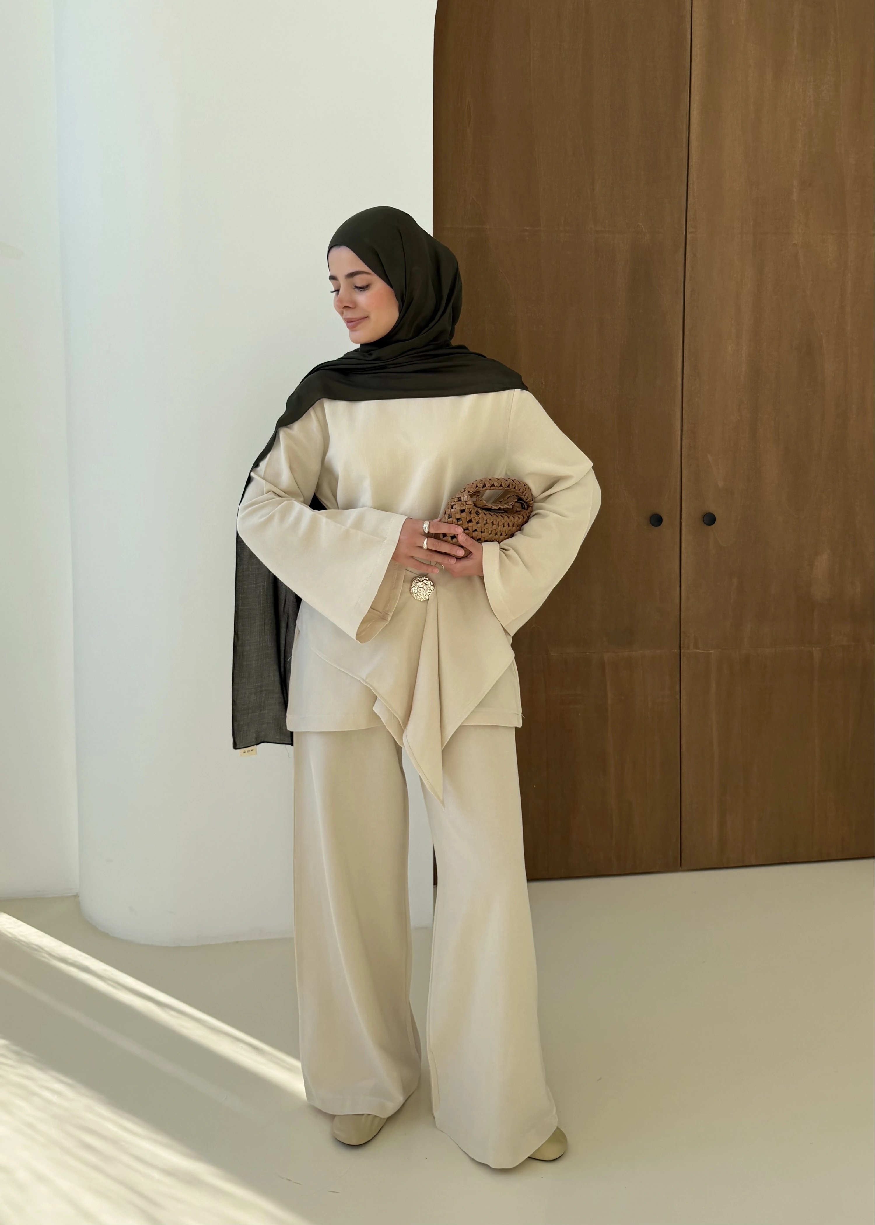 KETEN BROŞ TAKIM natürel