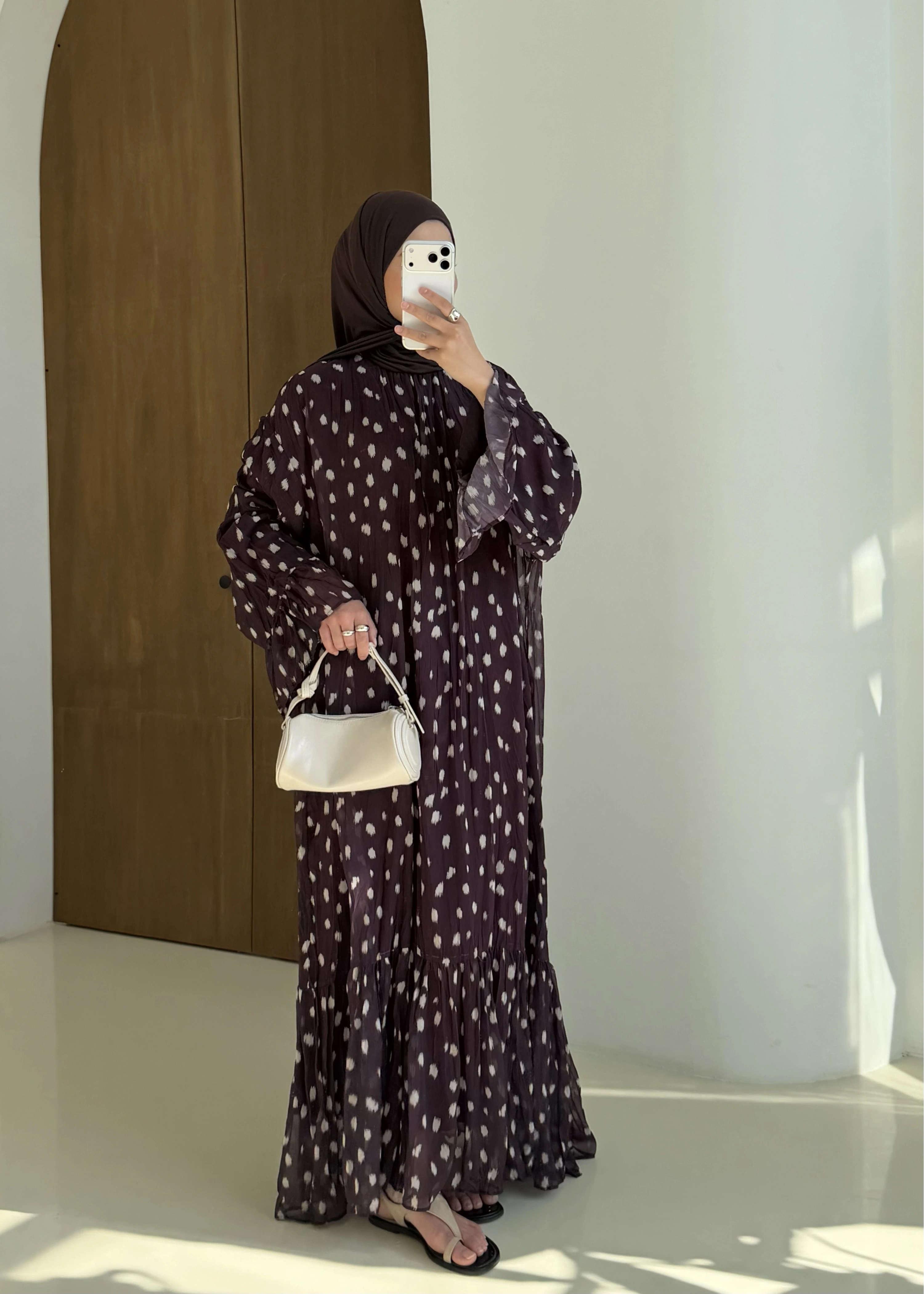 2347 BAMBİ DESEN NİZWA ELBİSE bordo