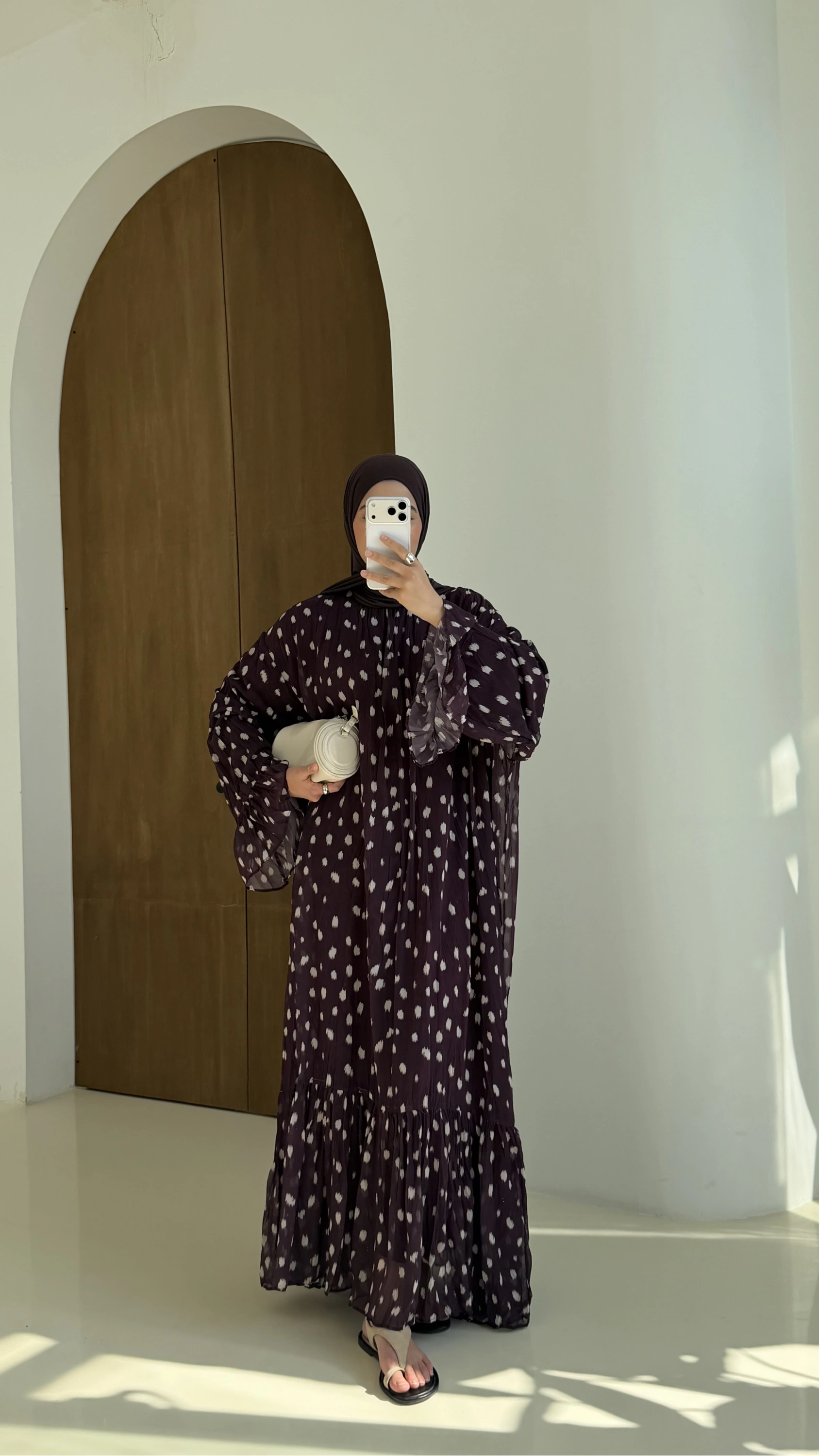 2347 BAMBİ DESEN NİZWA ELBİSE bordo