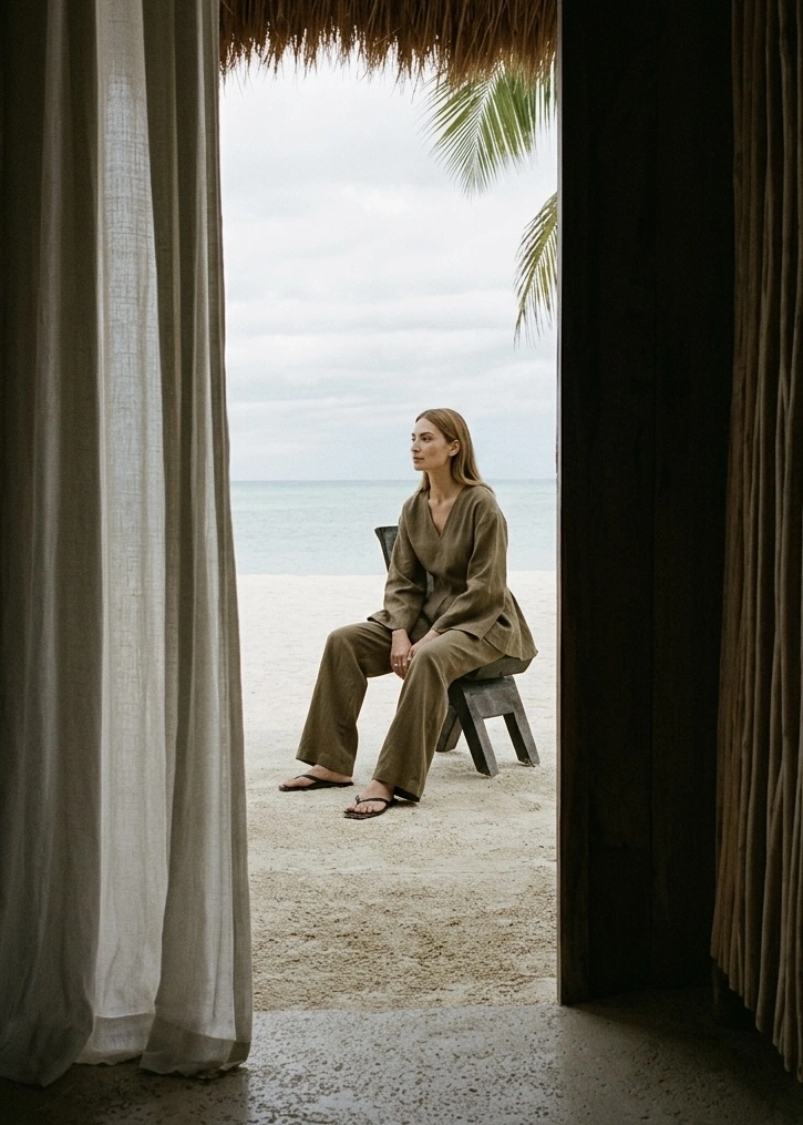 8975 V Umman keten takım palazzo yeşil