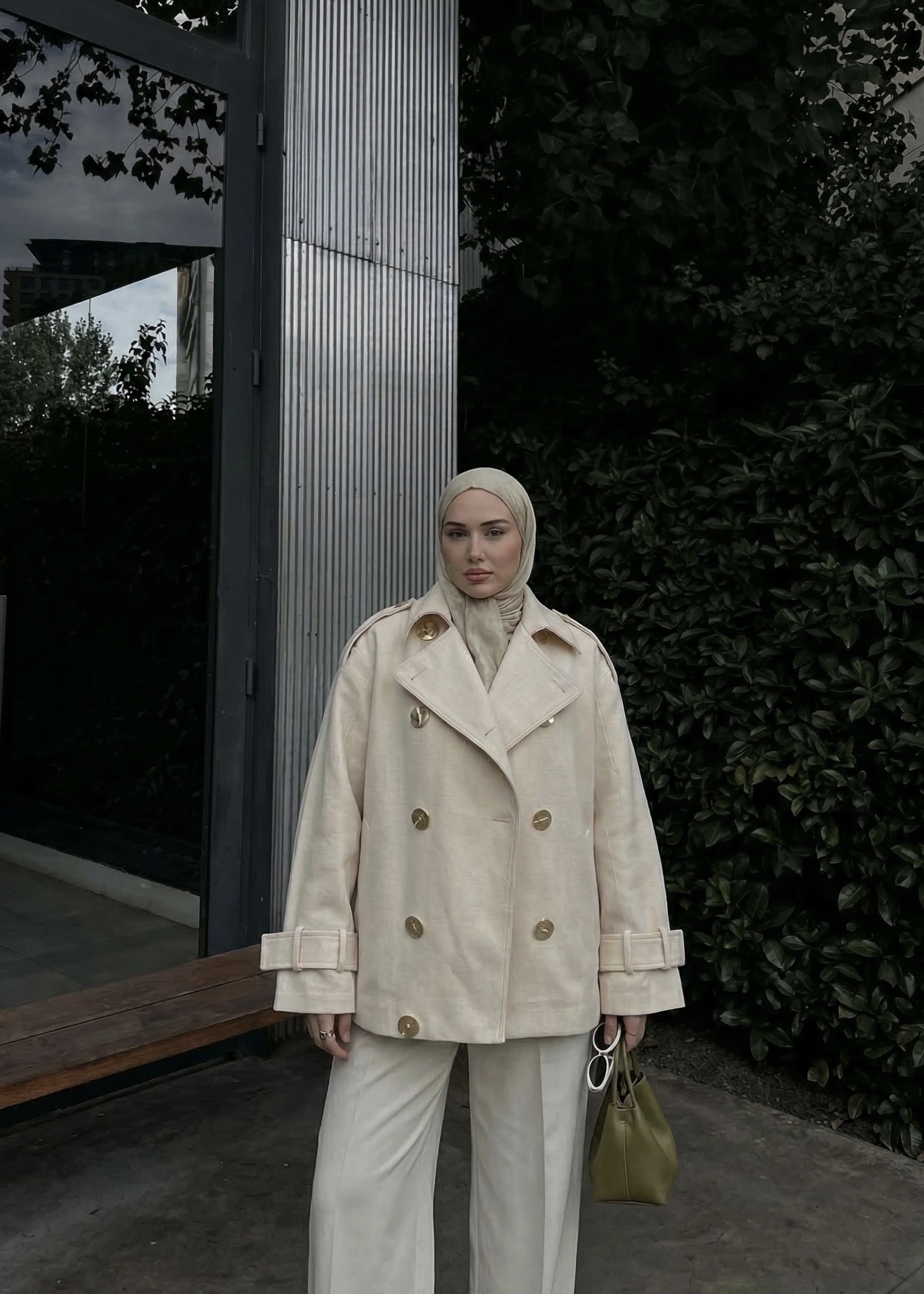 9697 Manşetli Kemerli Kruvaze Yaka Trençkot Keten