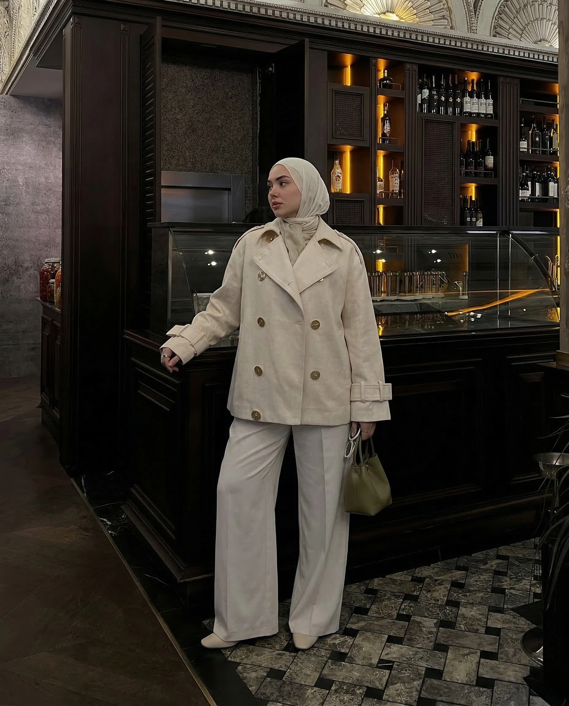 9697 Manşetli Kemerli Kruvaze Yaka Trençkot Keten