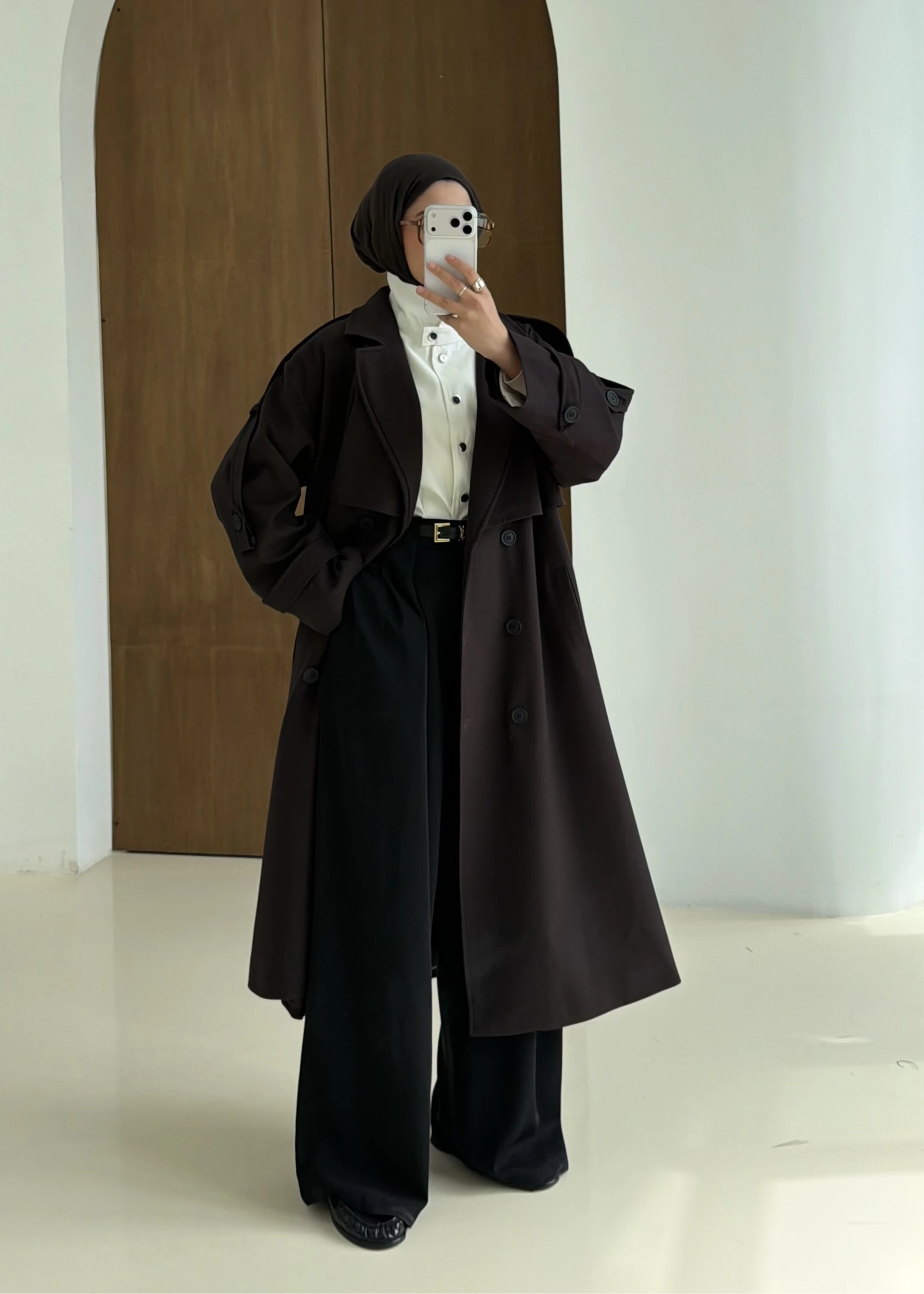 2045 PREMİUM POLEVİSKON UZUN SALAŞ TRENÇKOT acı kahve