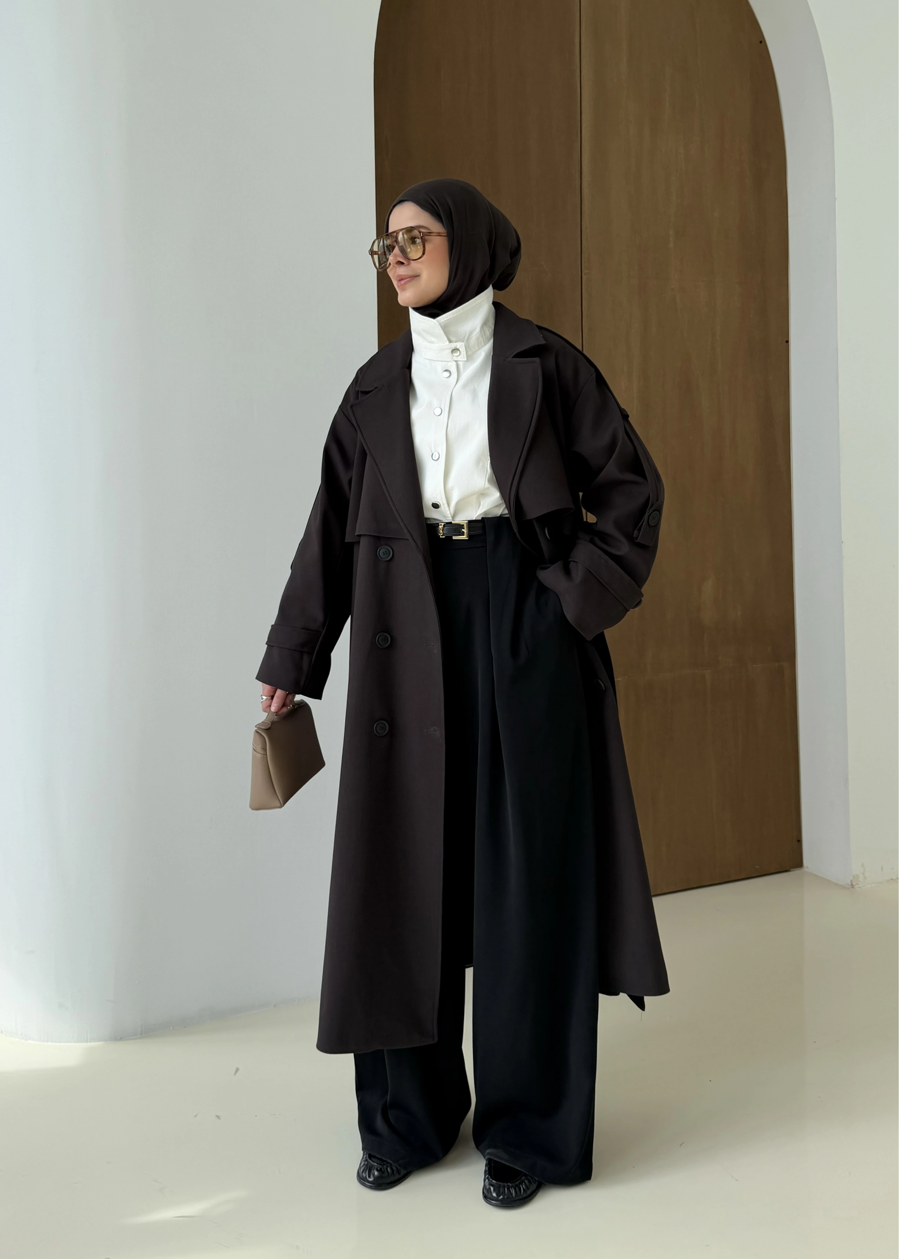 2045 PREMİUM POLEVİSKON UZUN SALAŞ TRENÇKOT acı kahve