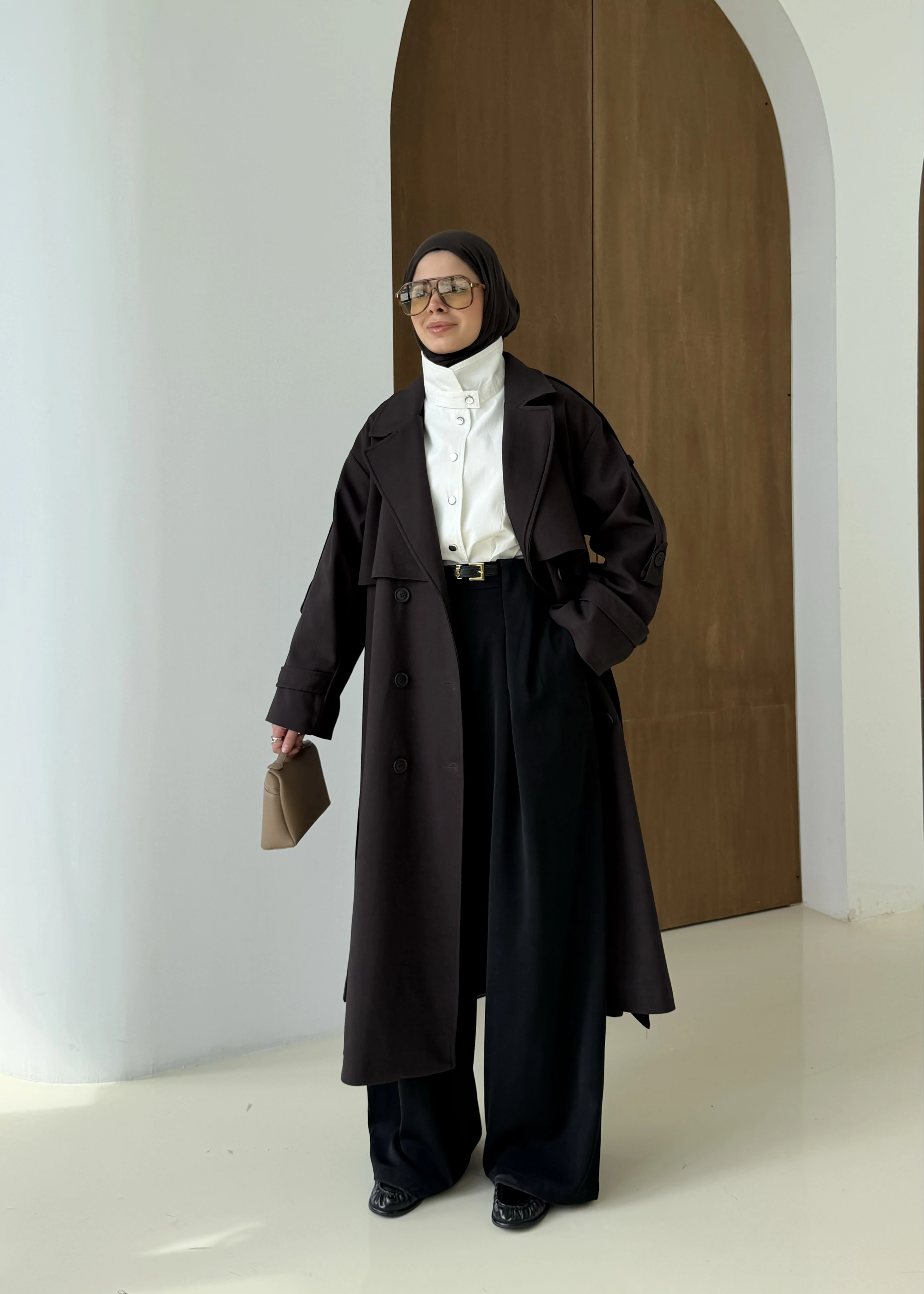 2045 PREMİUM POLEVİSKON UZUN SALAŞ TRENÇKOT acı kahve