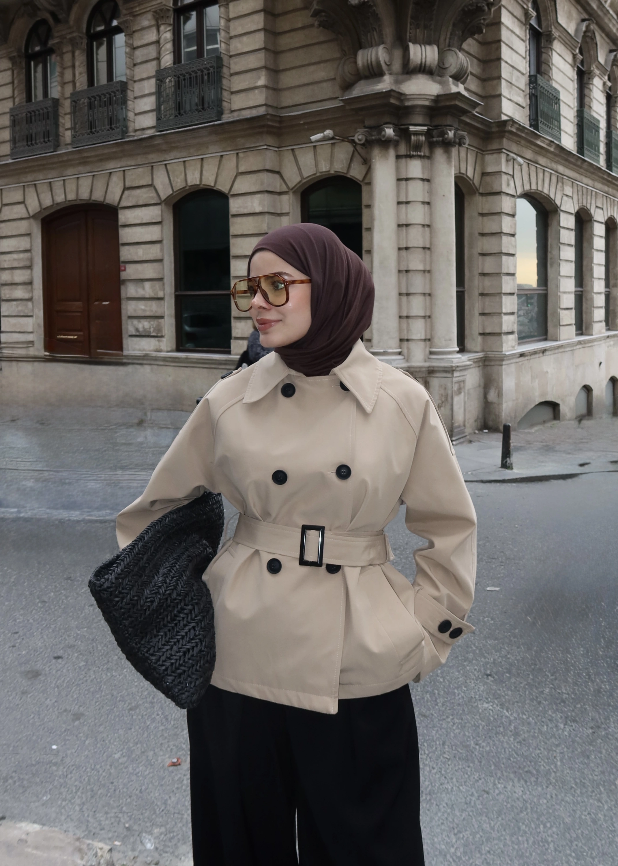 2091 BERSHKA PREMİUM TRENÇ TAŞ