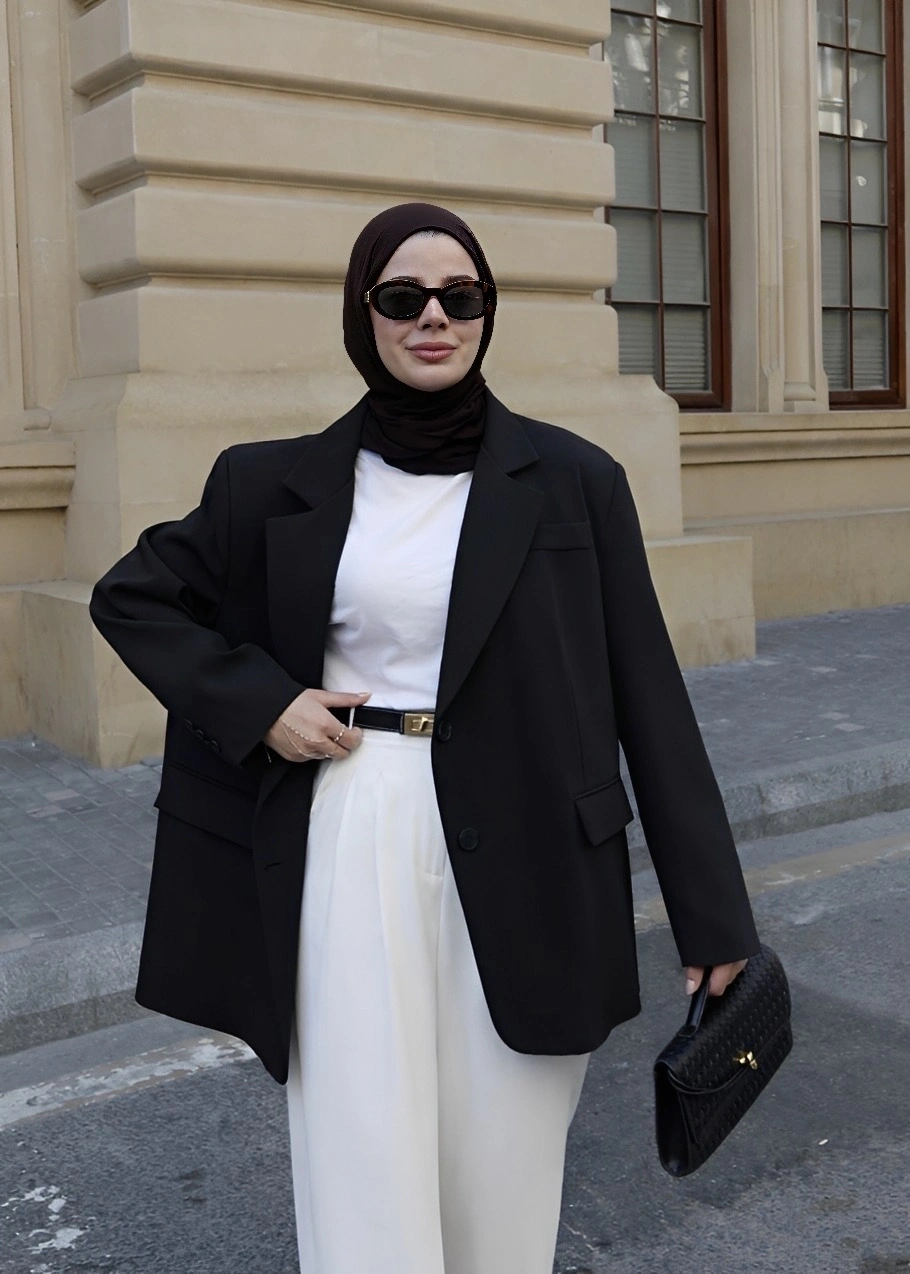 Oversize Premium Astarlı Blazer__ siyah