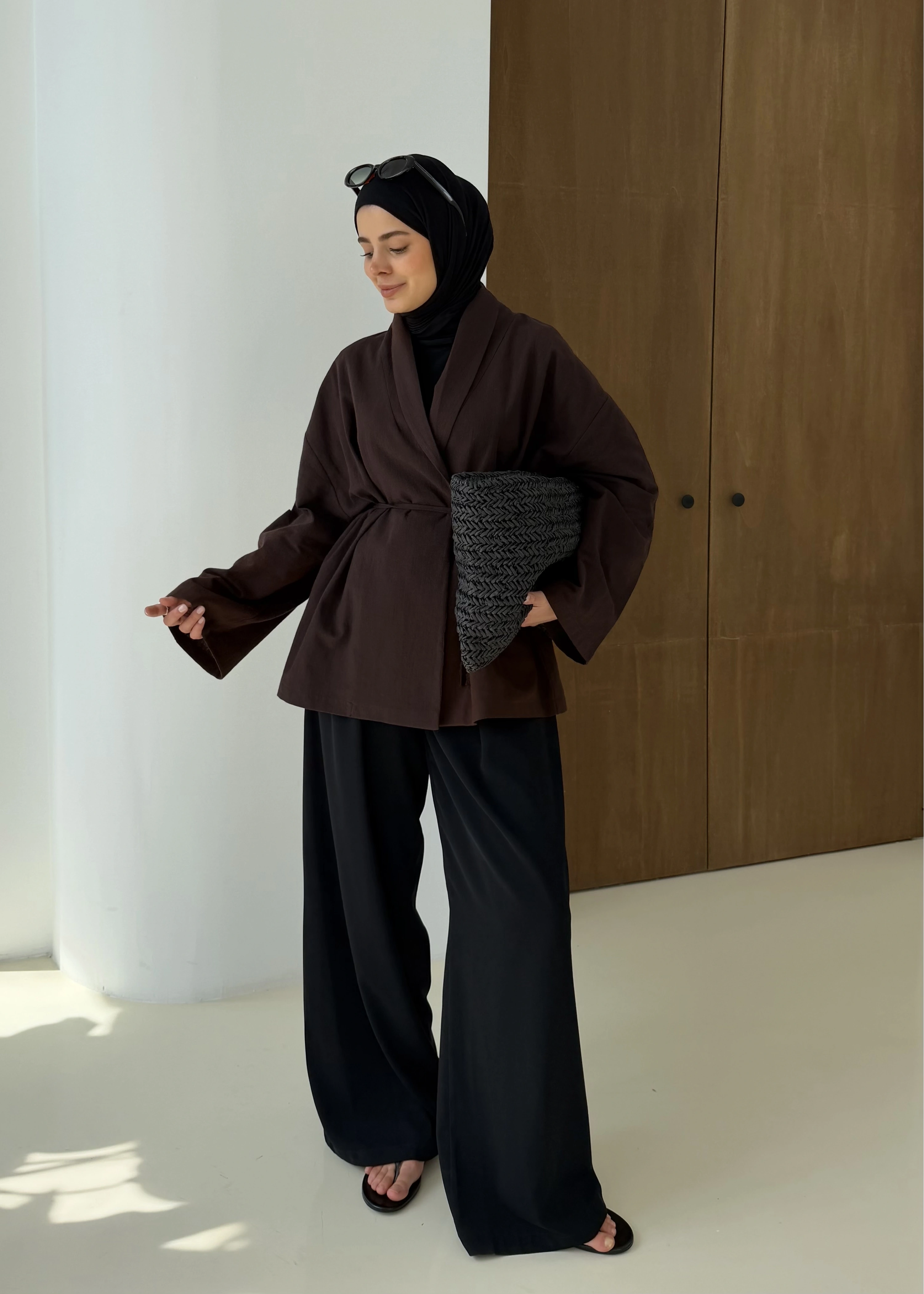 001 BAĞALAMALI KİMONO KAHVERENGİ