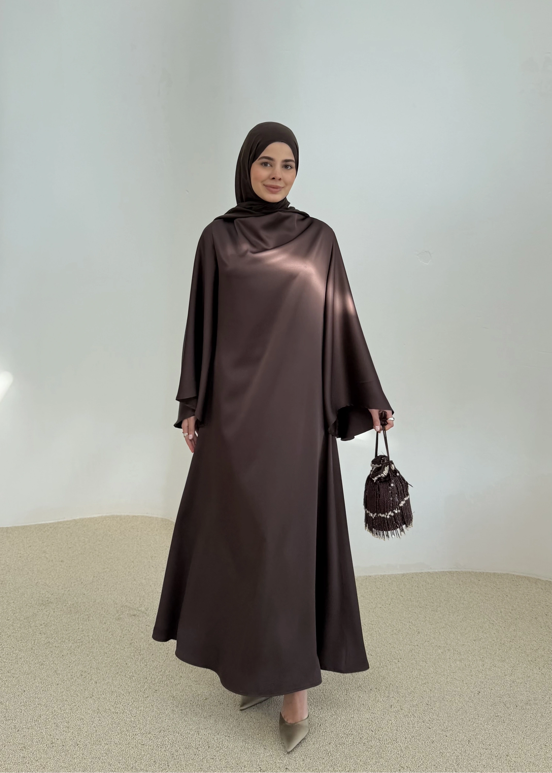 ___SATEN ELBİSE KAHVE