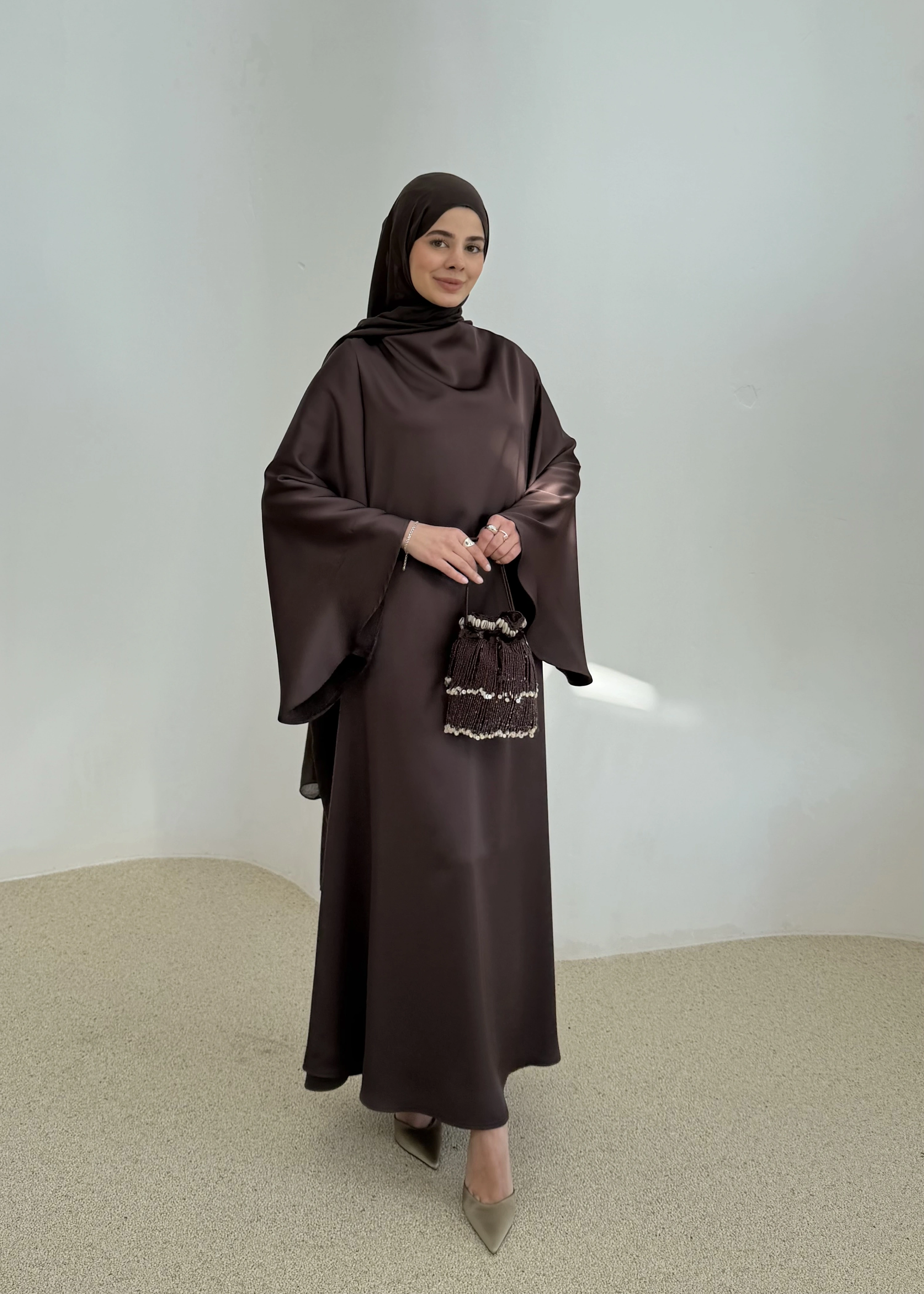 ___SATEN ELBİSE KAHVE