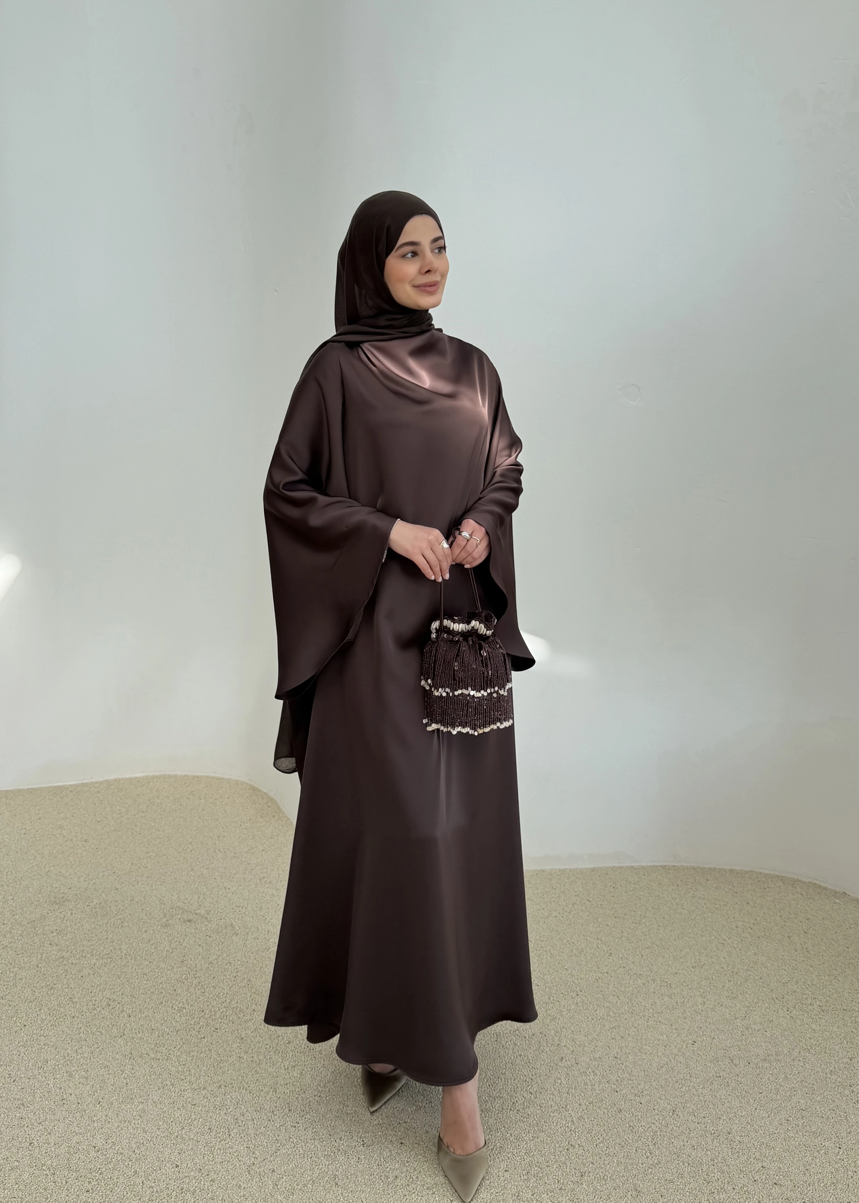 ___SATEN ELBİSE KAHVE