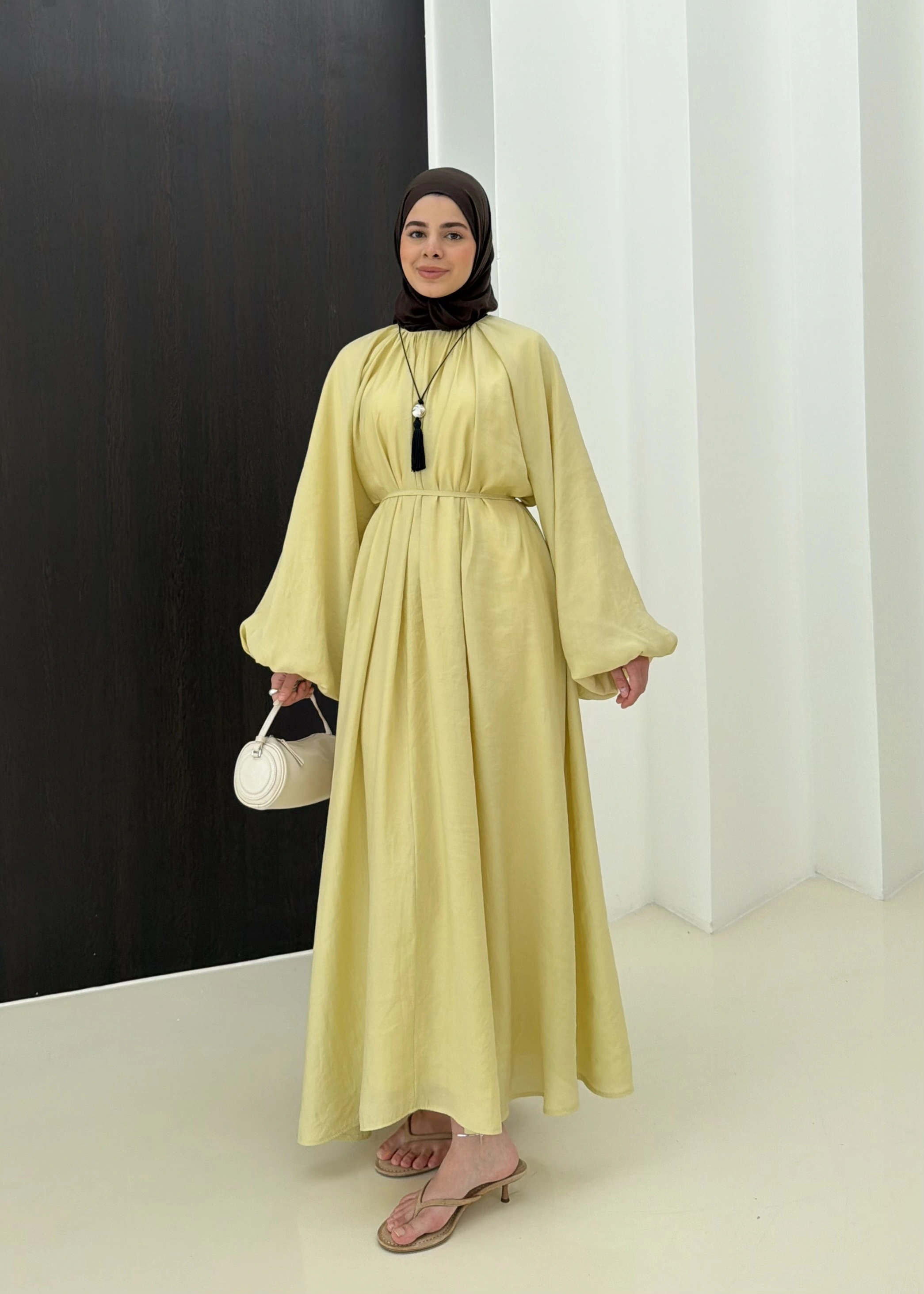 1903 BALON KOL ELBİSE SARI