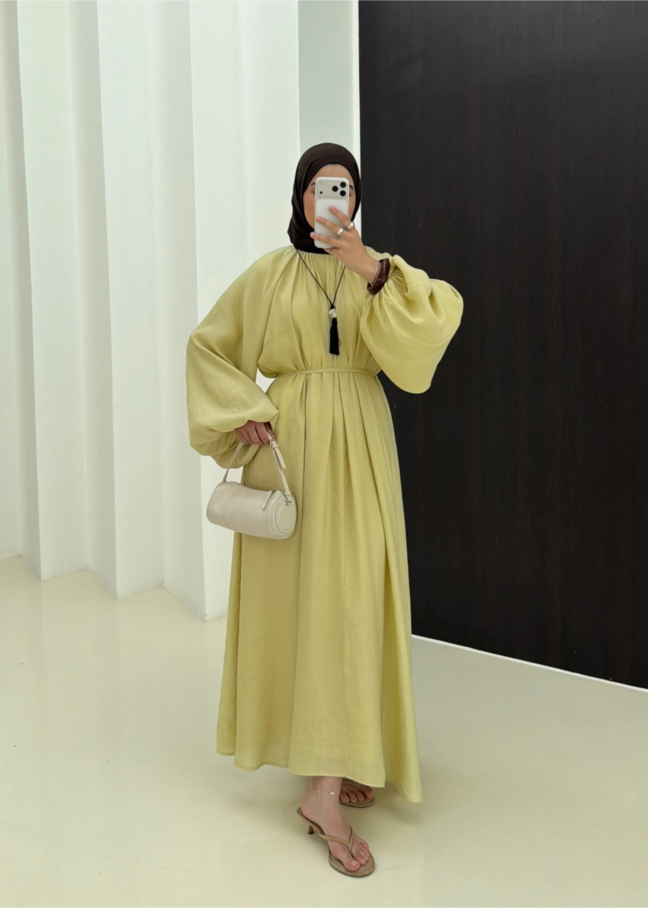 1903 BALON KOL ELBİSE SARI