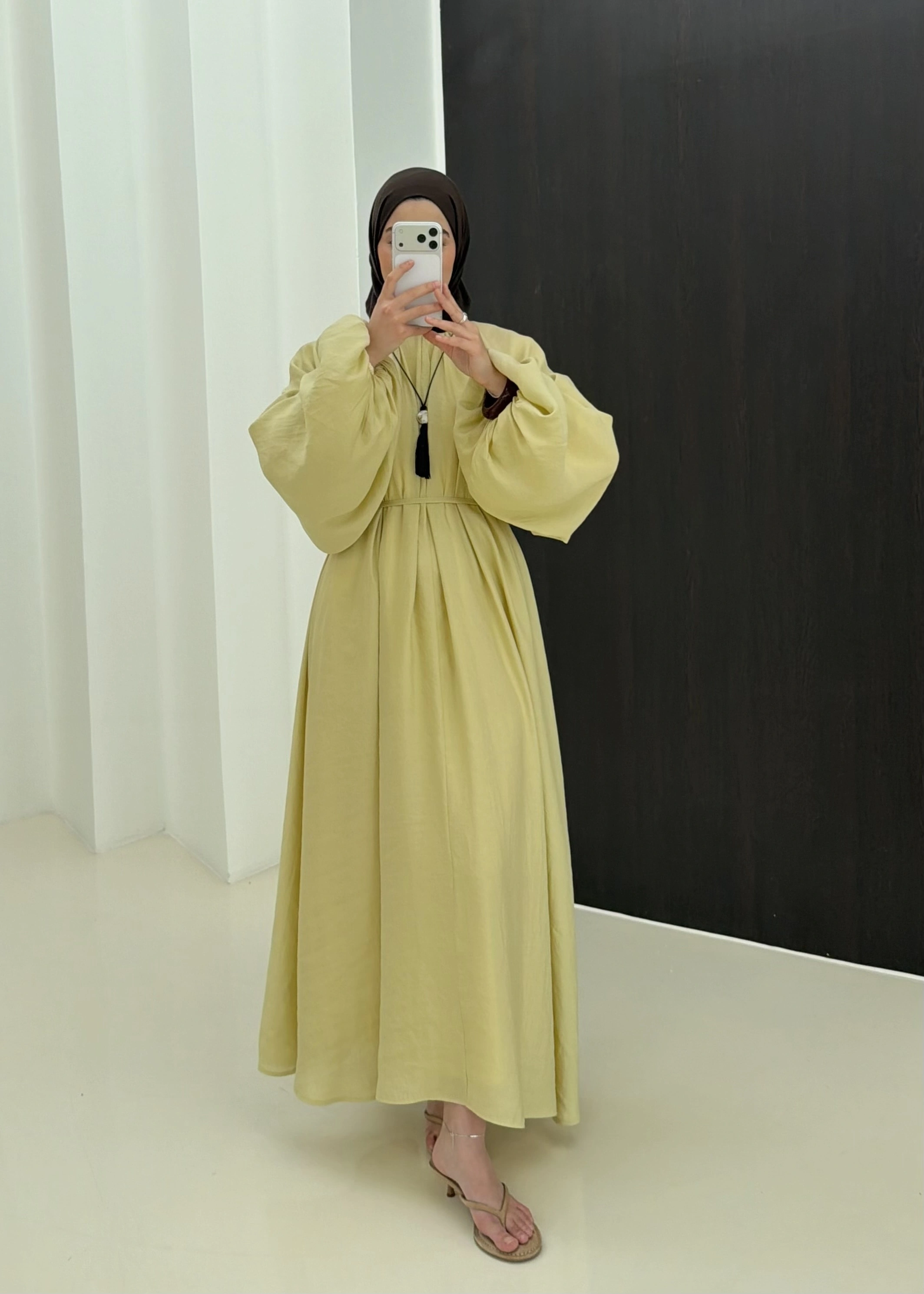 1903 BALON KOL ELBİSE SARI