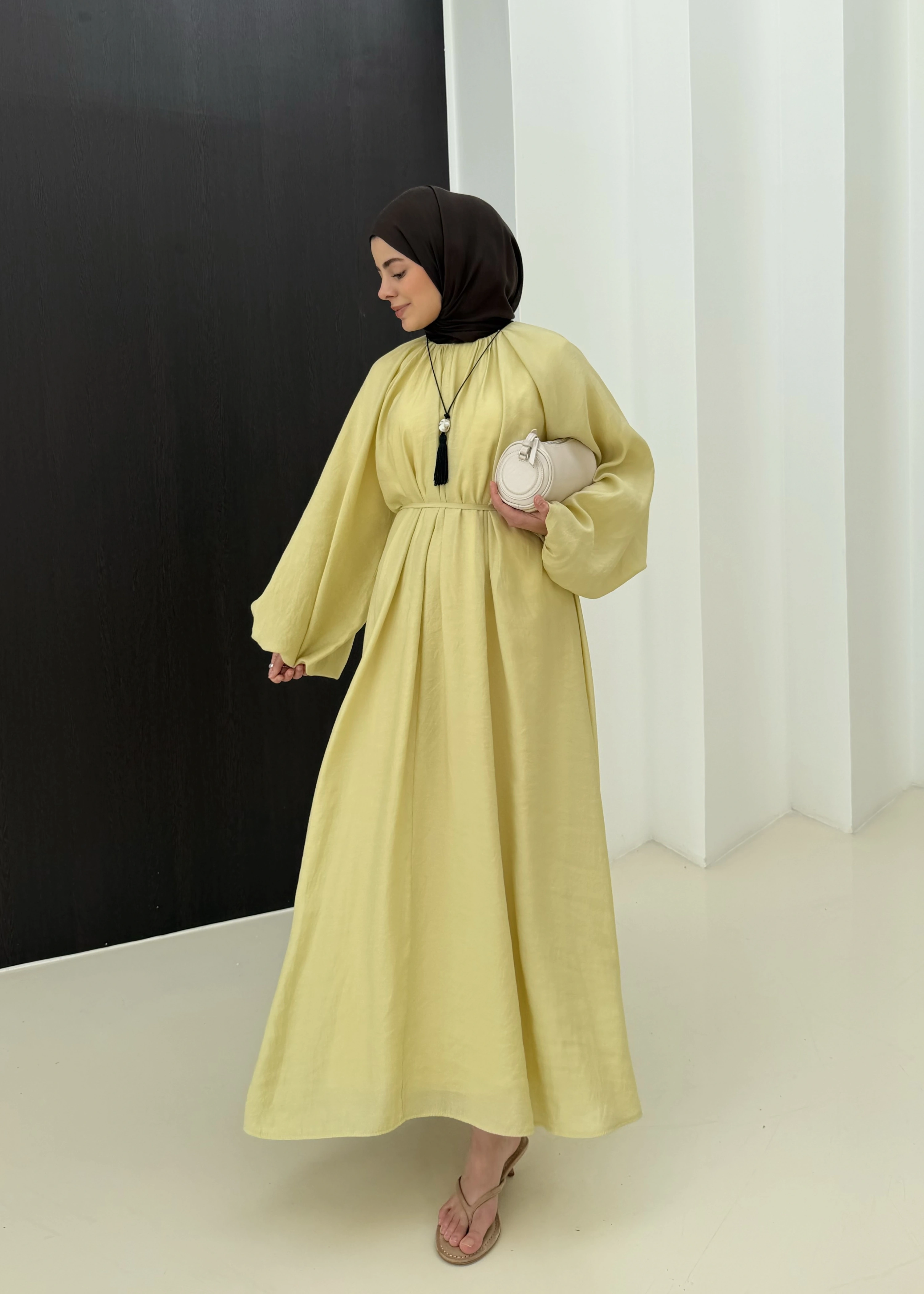 1903 BALON KOL ELBİSE SARI