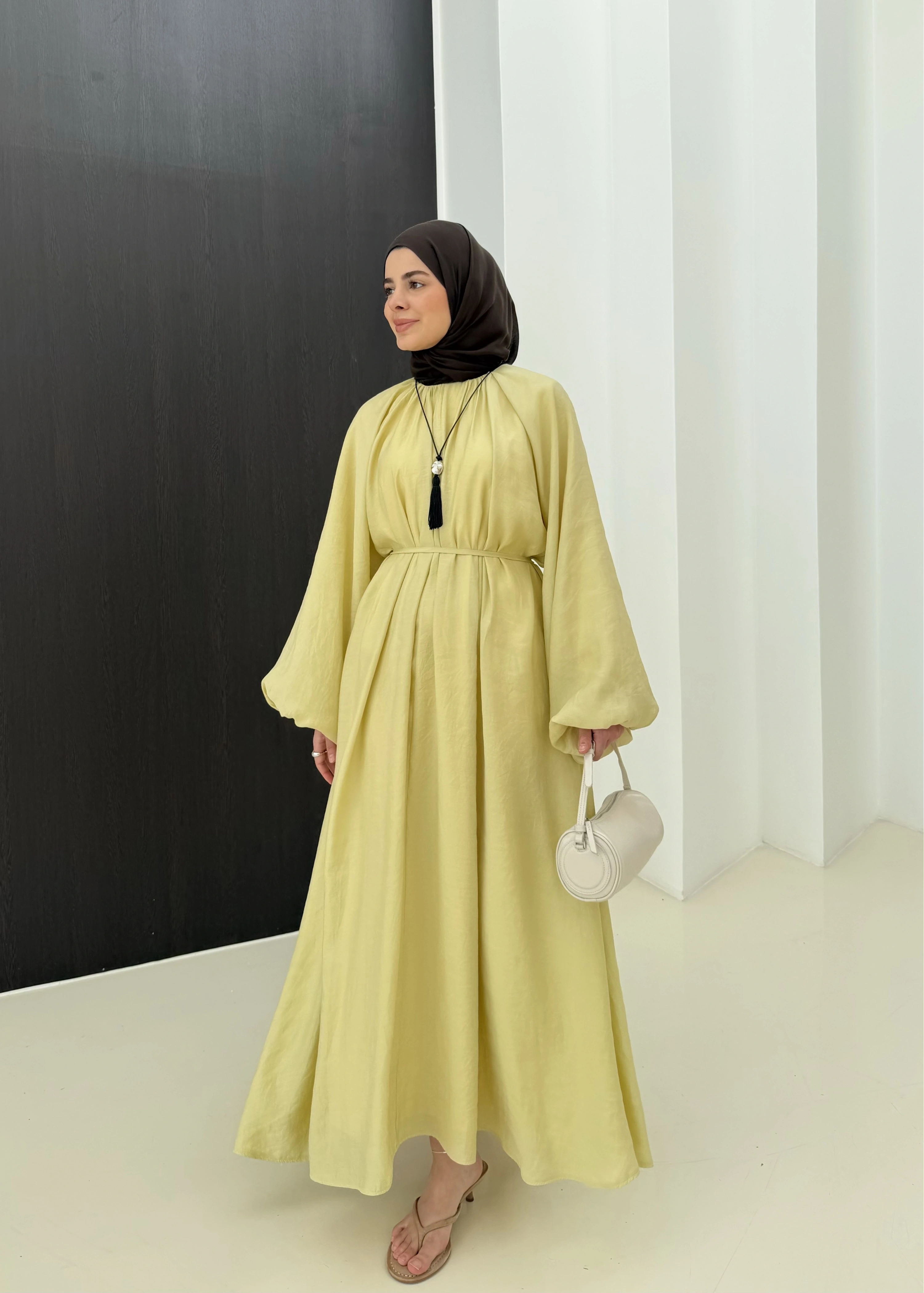 1903 BALON KOL ELBİSE SARI