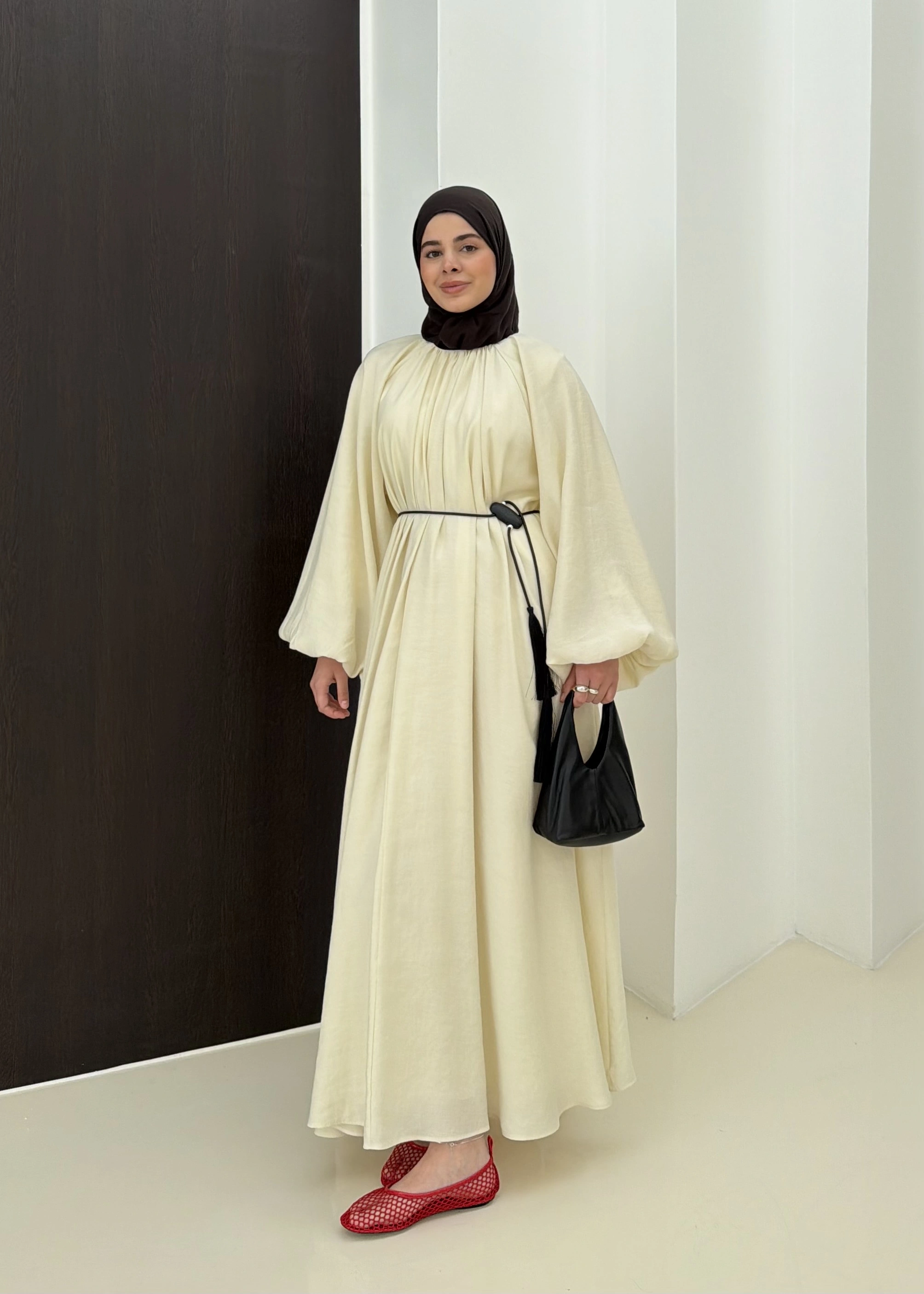 1903 BALON KOL ELBİSE BEJ