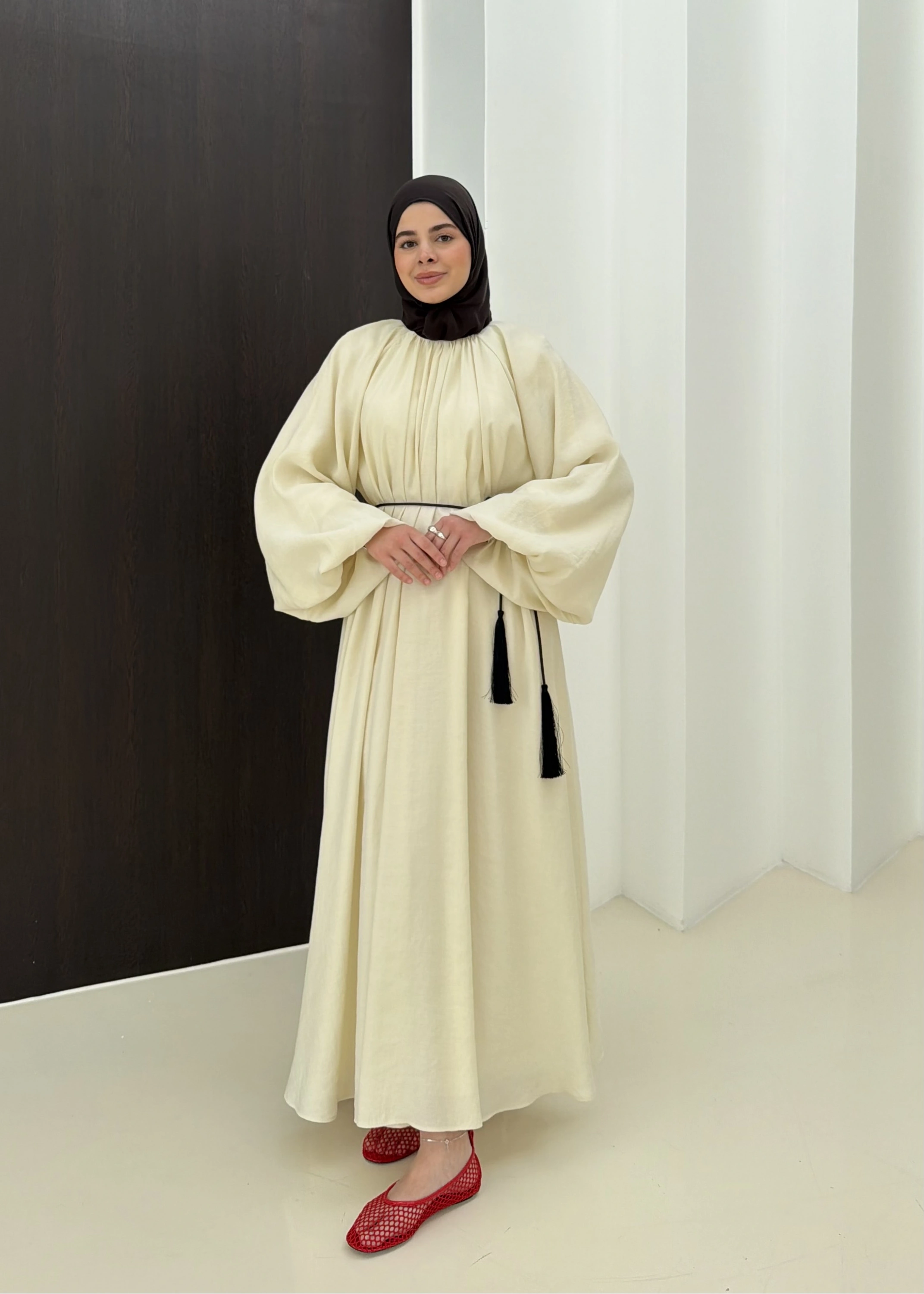 1903 BALON KOL ELBİSE BEJ