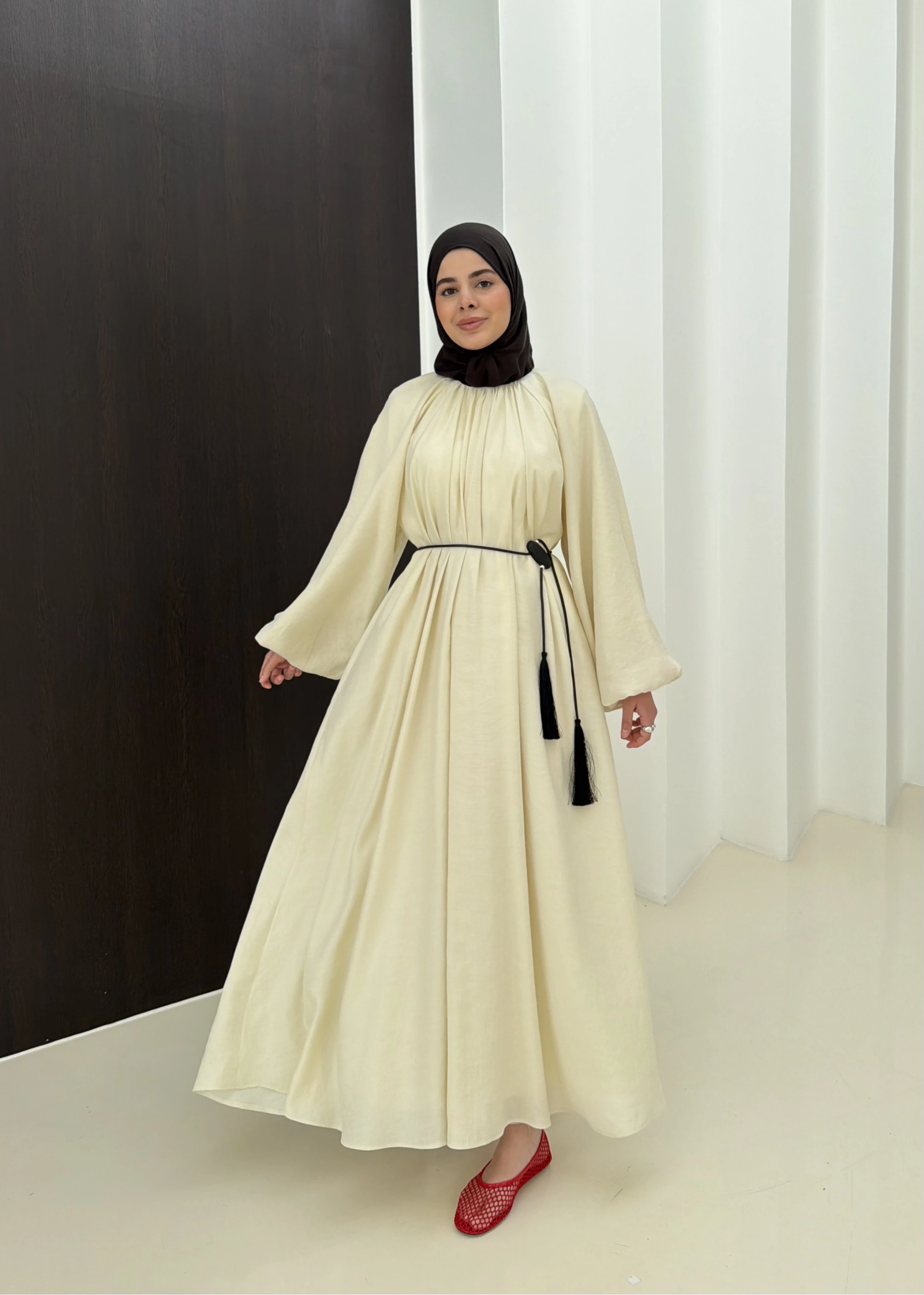 1903 BALON KOL ELBİSE BEJ