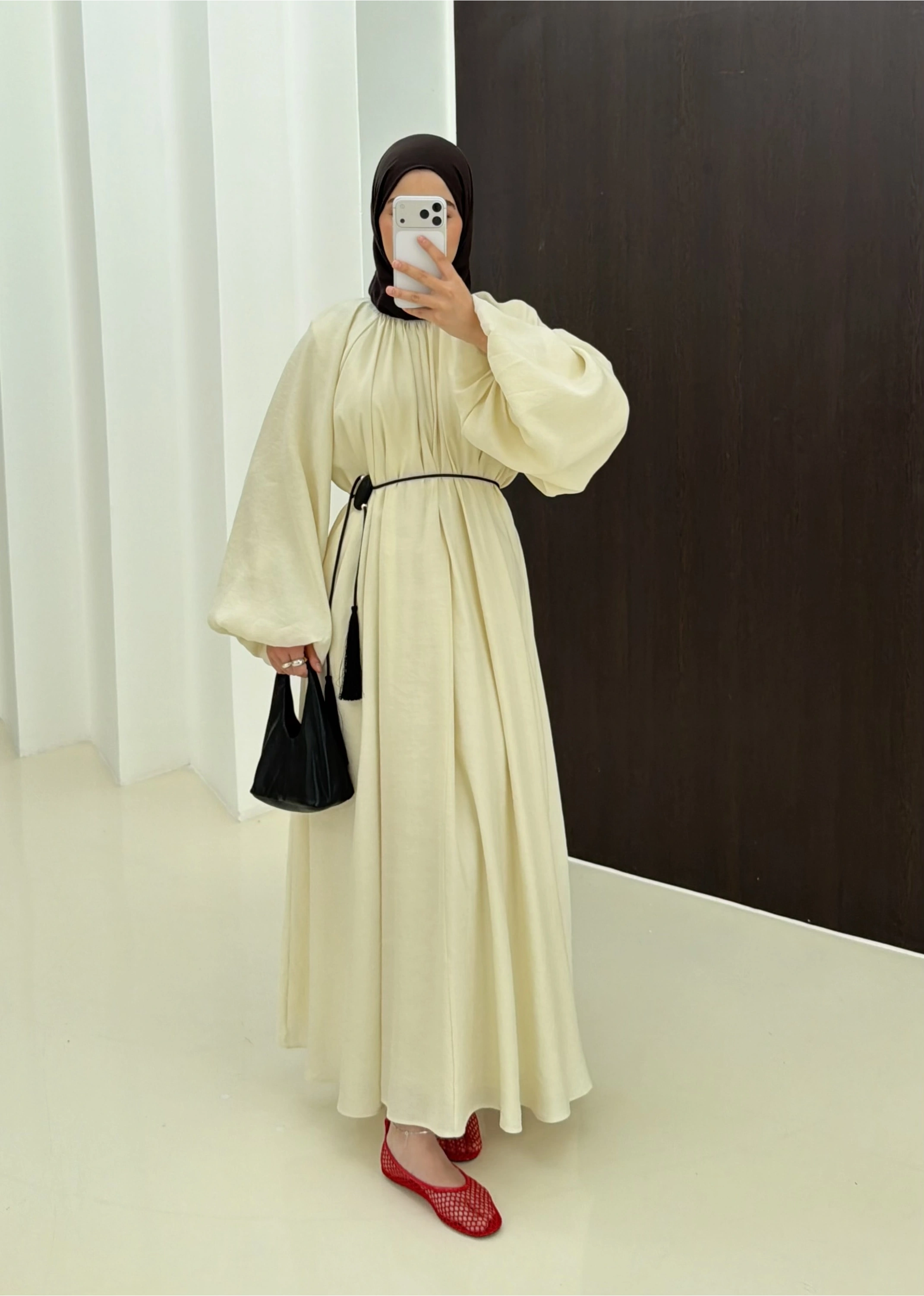 1903 BALON KOL ELBİSE BEJ