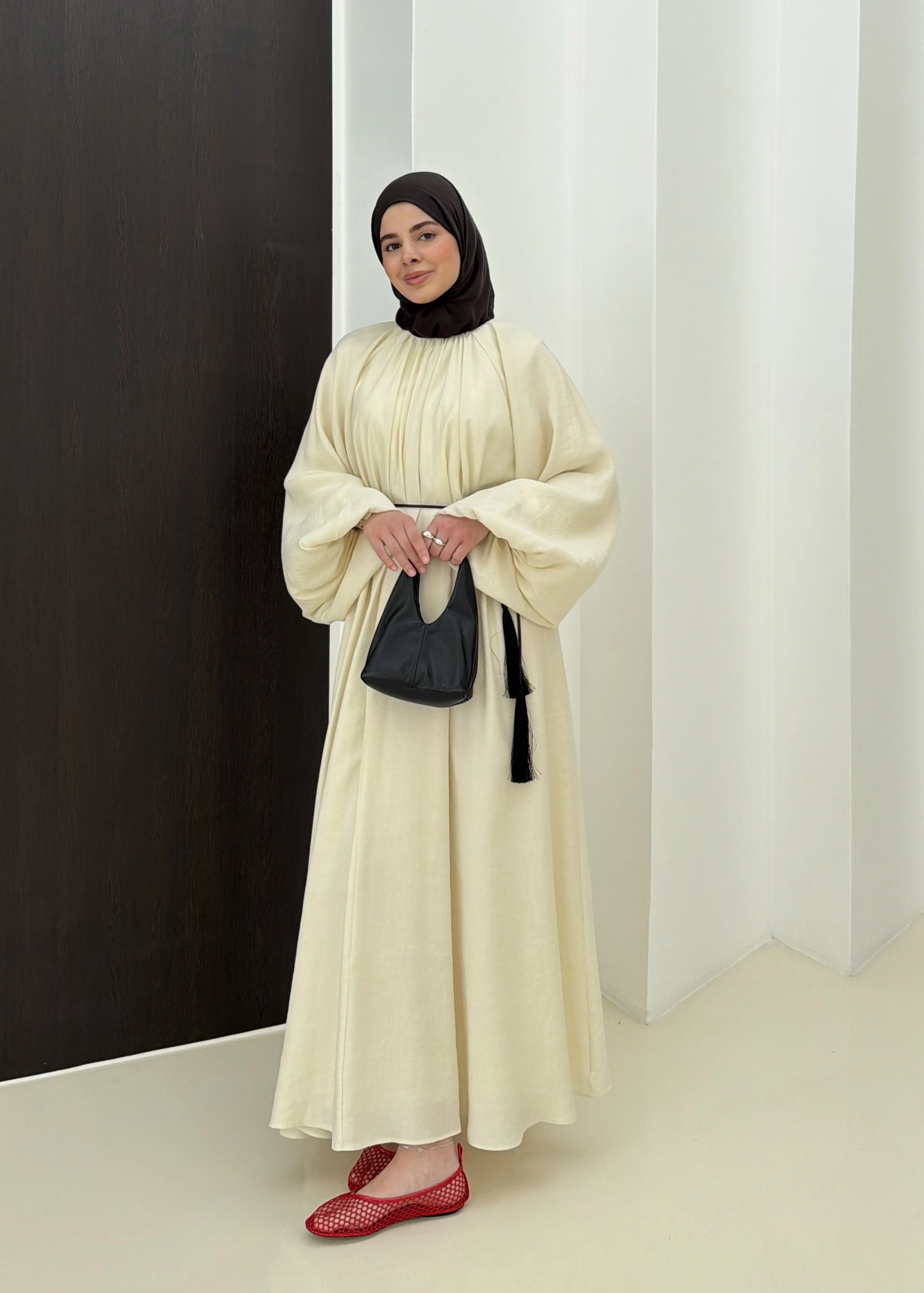 1903 BALON KOL ELBİSE BEJ