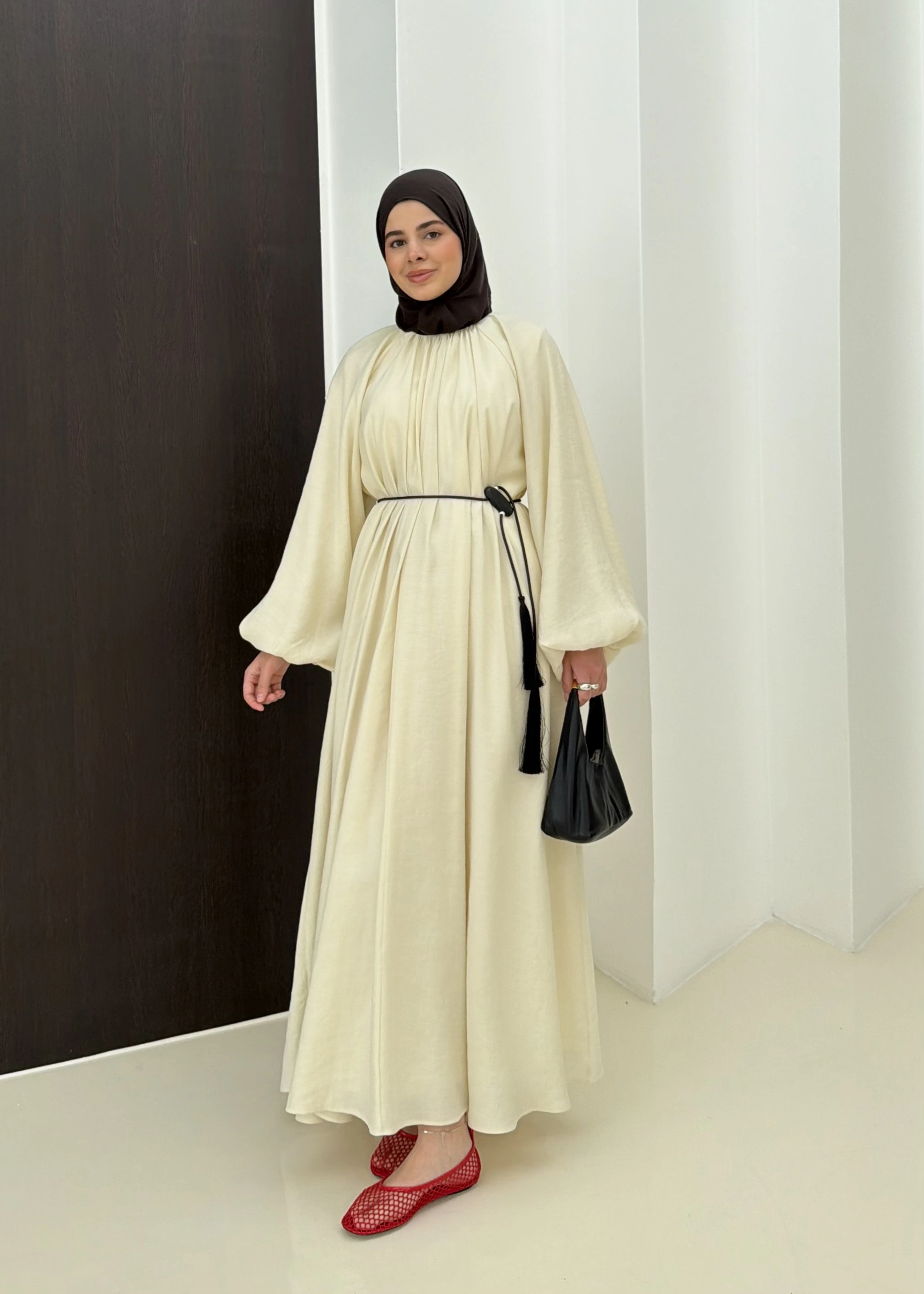 1903 BALON KOL ELBİSE BEJ