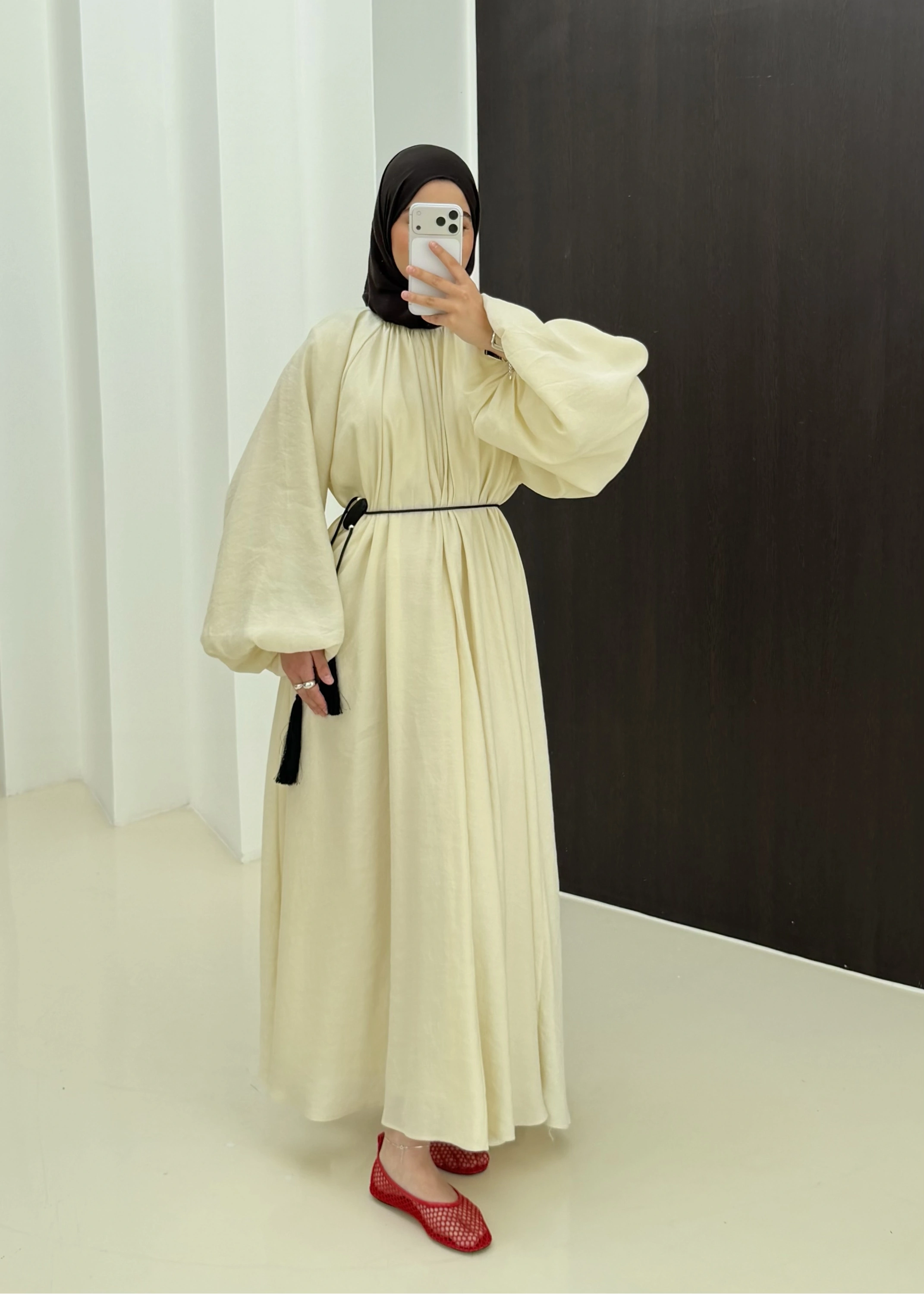 1903 BALON KOL ELBİSE BEJ