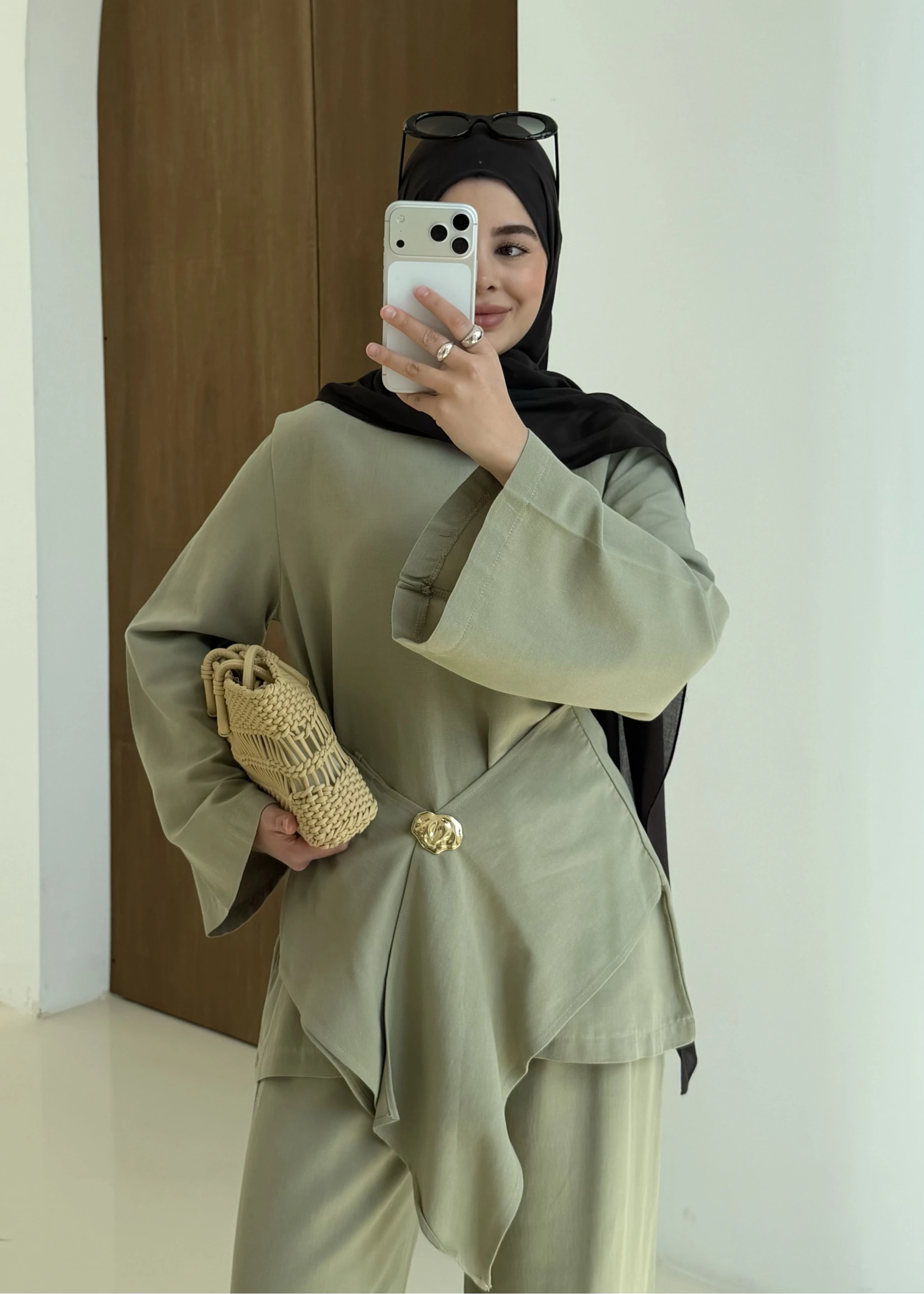 6020 KETEN BROŞ TAKIM YEŞİL