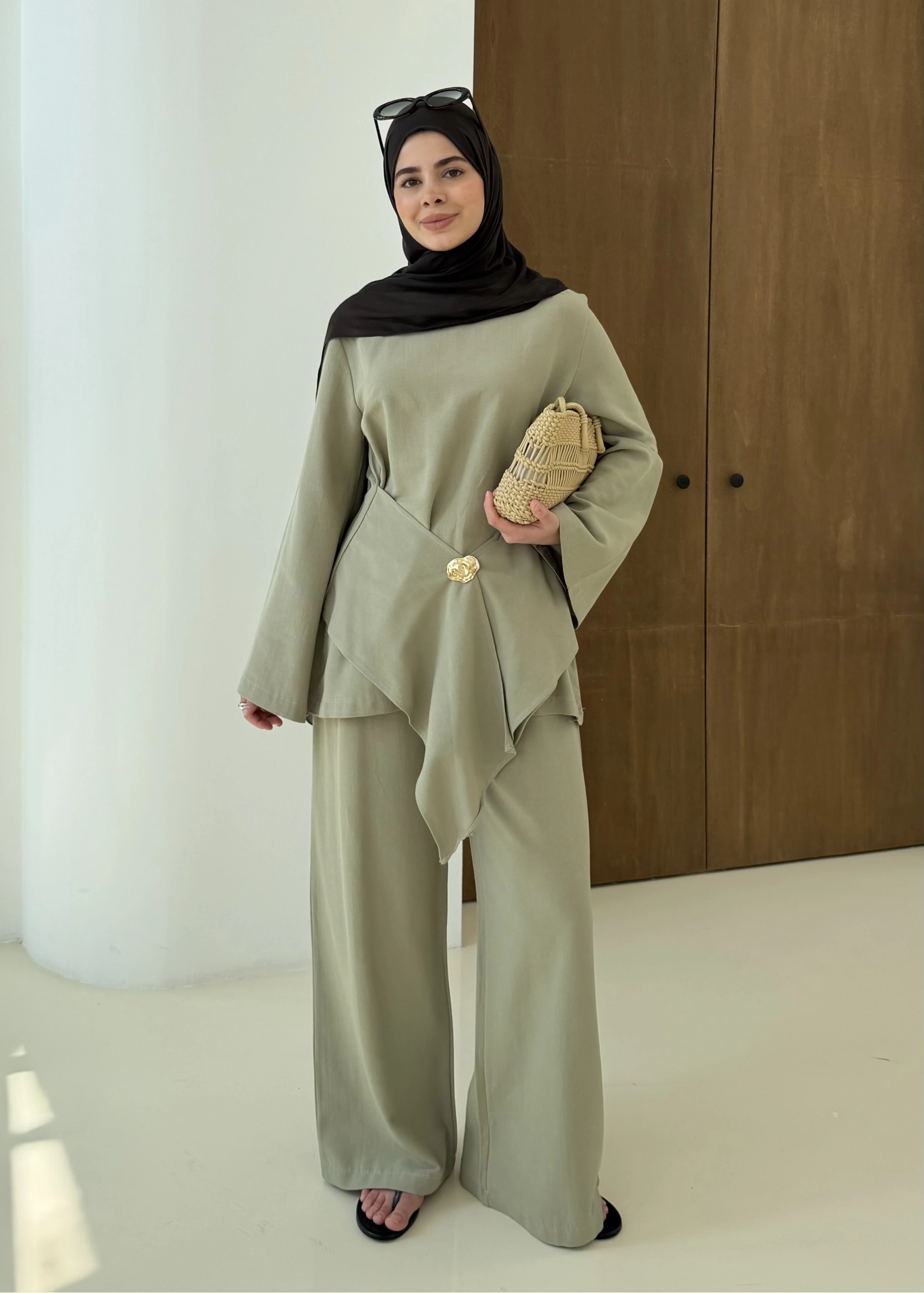 6020 KETEN BROŞ TAKIM YEŞİL