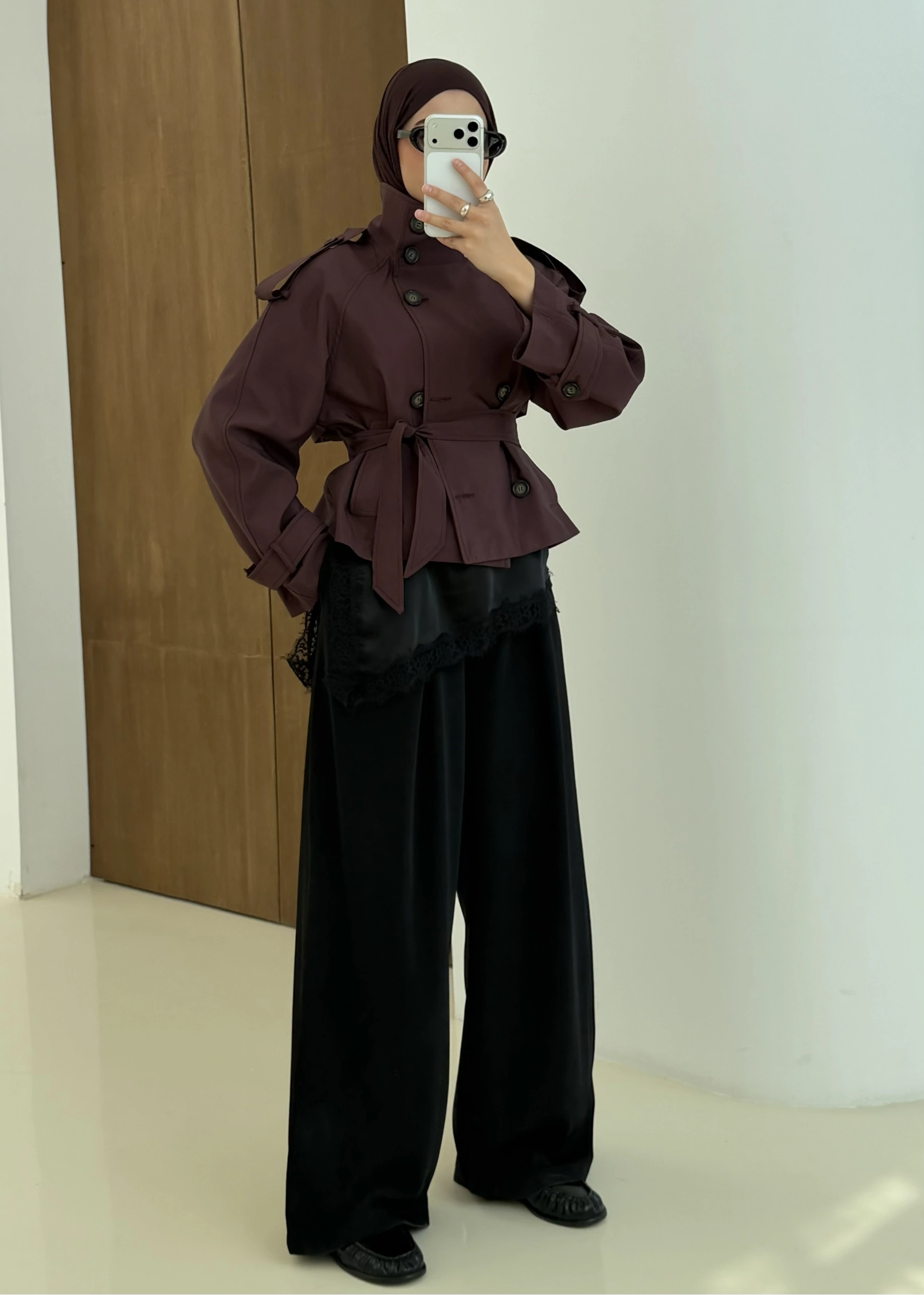 004 DİK YAKA KISA KUŞAKLI TRENÇKOT BORDO