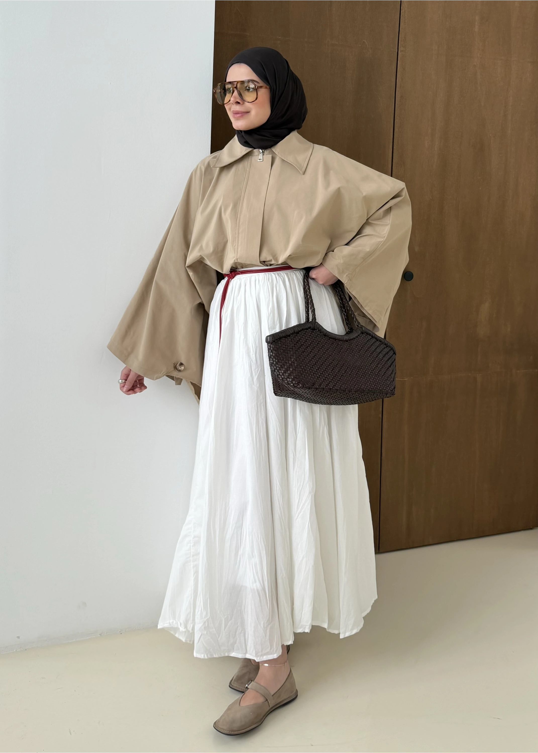 YAZLIK TASARIM PELERİN TRENÇKOT bej