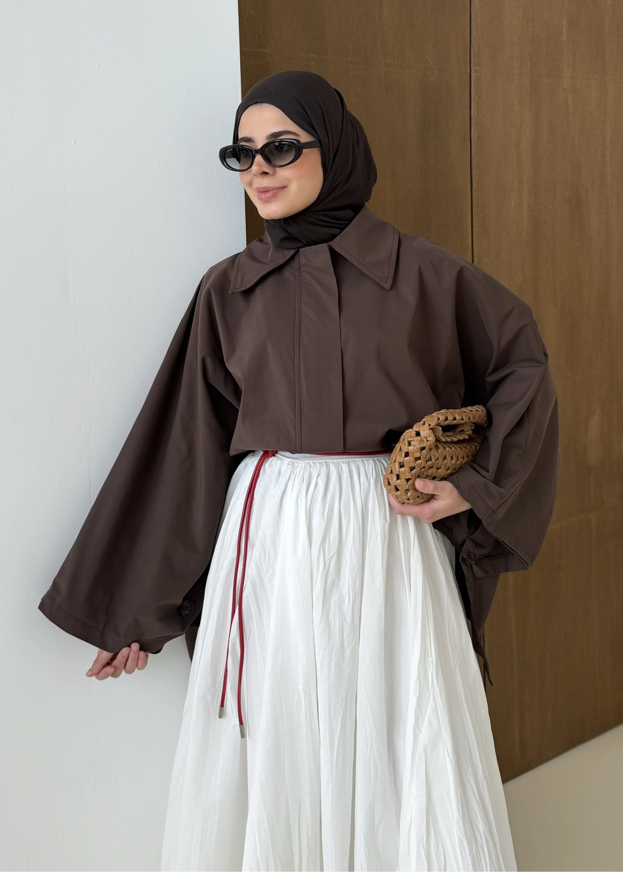 YAZLIK TASARIM PELERİN TRENÇKOT KAHVE